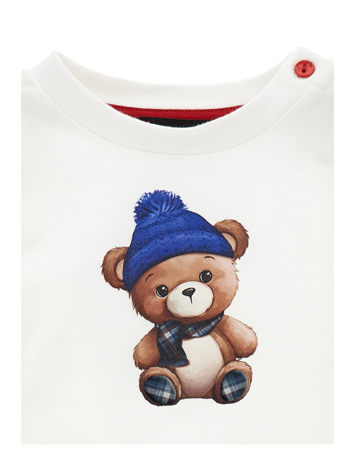 Monnalisa T-shirt With Teddy Bear On Front And Back In Cream
