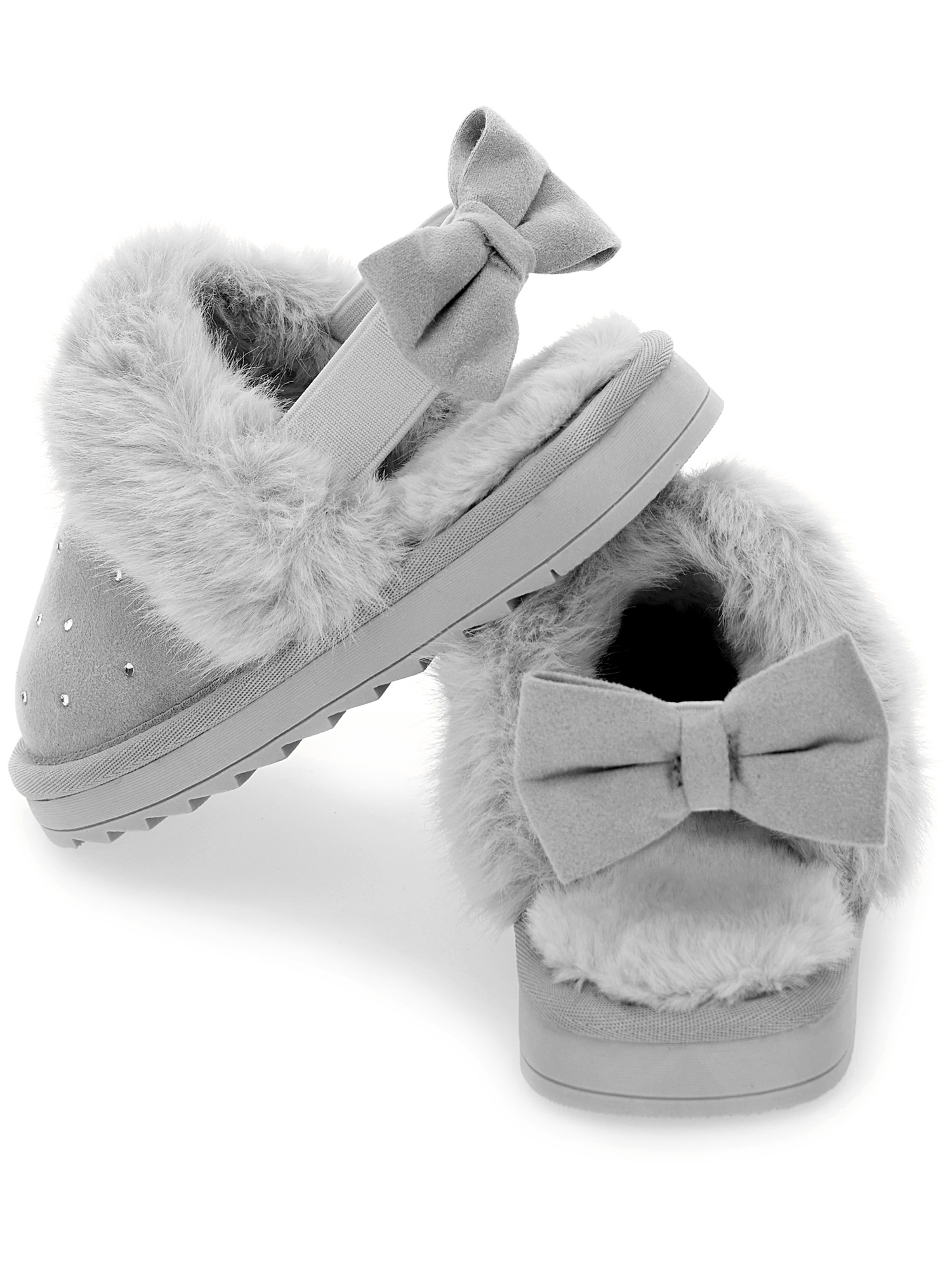 Shop Monnalisa Rhinestone Suede Sliders In Grey
