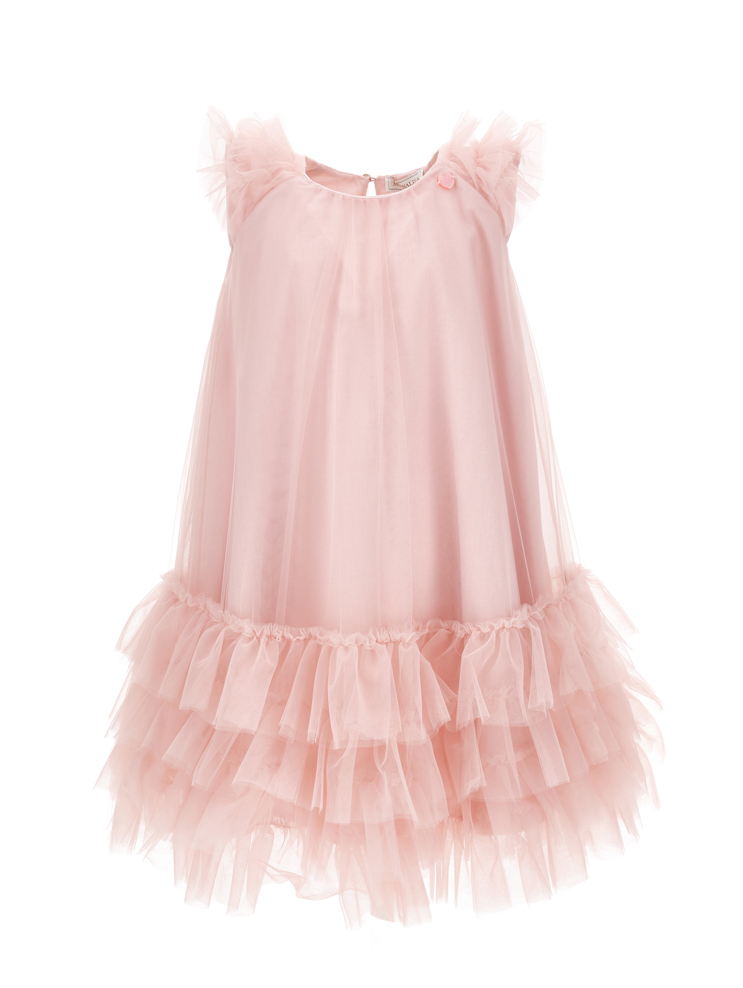 Monnalisa Tulle Dress With Small Ruffles In Cyclamen