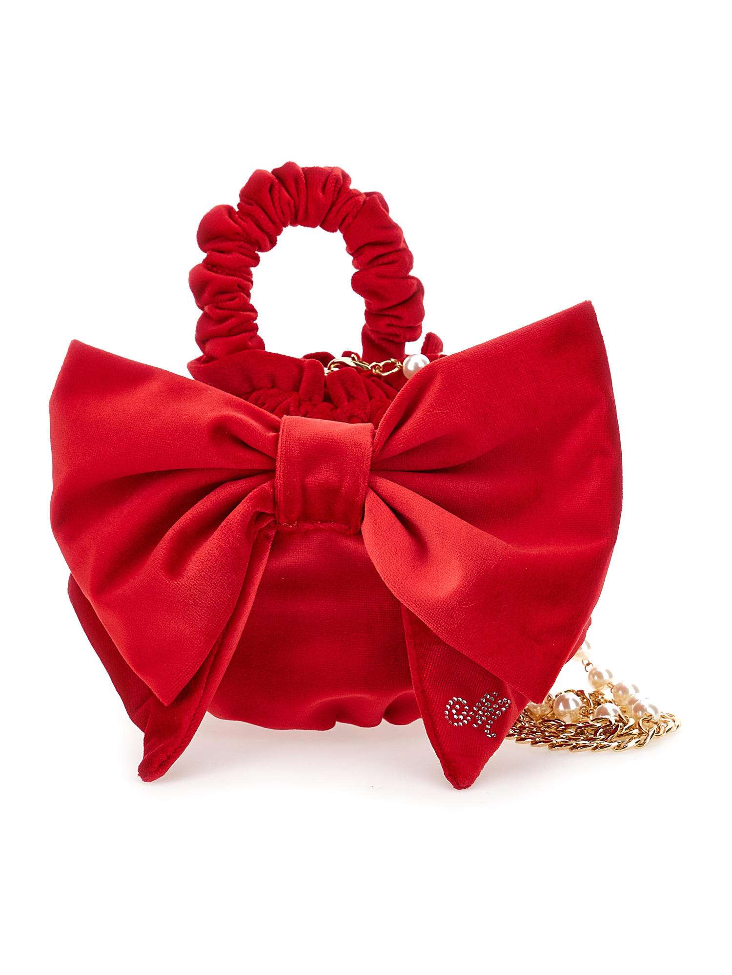 Monnalisa Maxi Bow Velvet Bag In Ruby Red