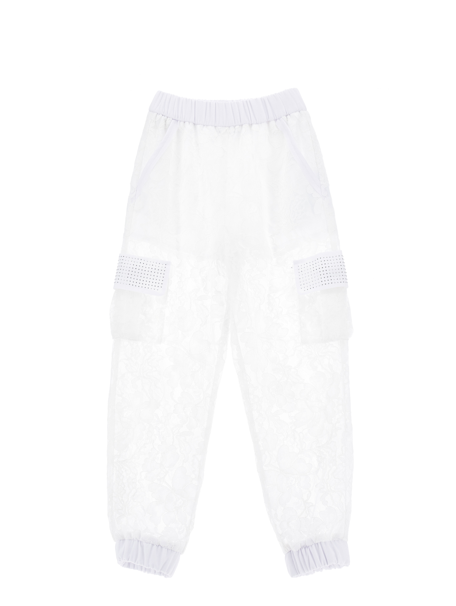 Monnalisa Kids'   Rebrodé Lace Cargo Trousers In White