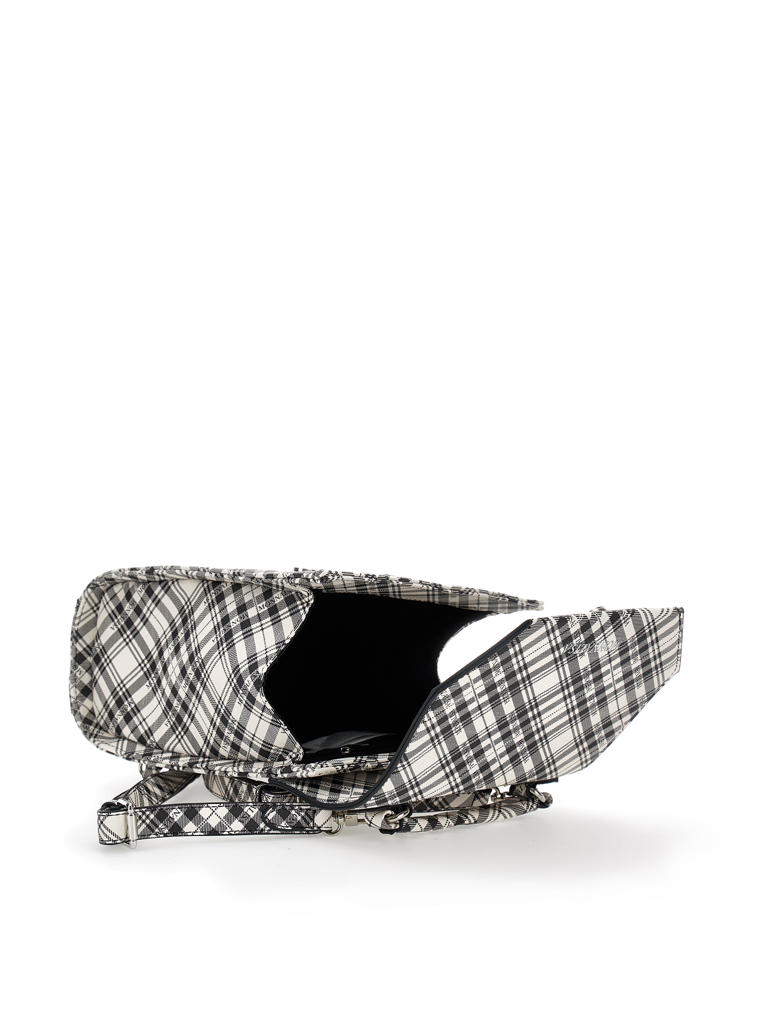 Monnalisa Tartan Fabric Backpack In Black + Cream