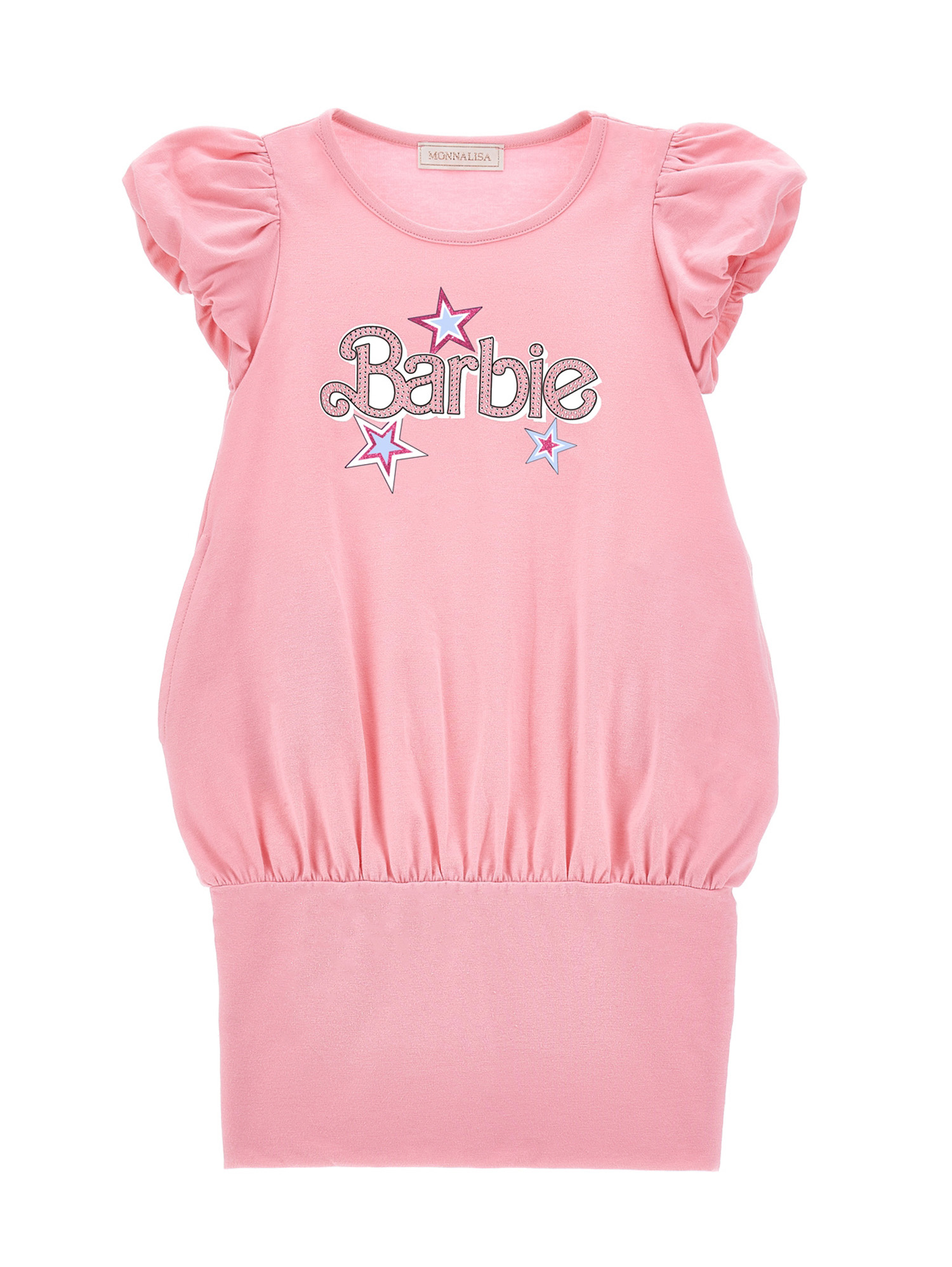 Shop Monnalisa Barbie Stretch Jersey Dress In Bright Peach Pink