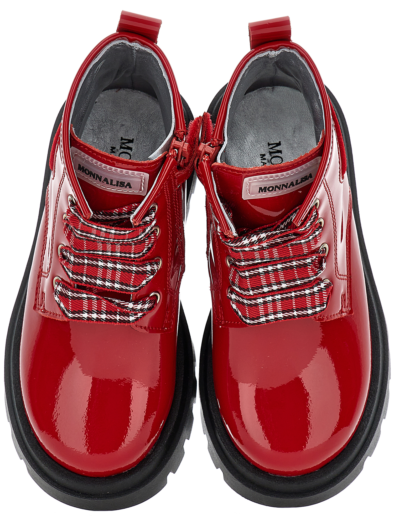 Monnalisa Patent Leather Combat Boots With Heart In Ruby Red