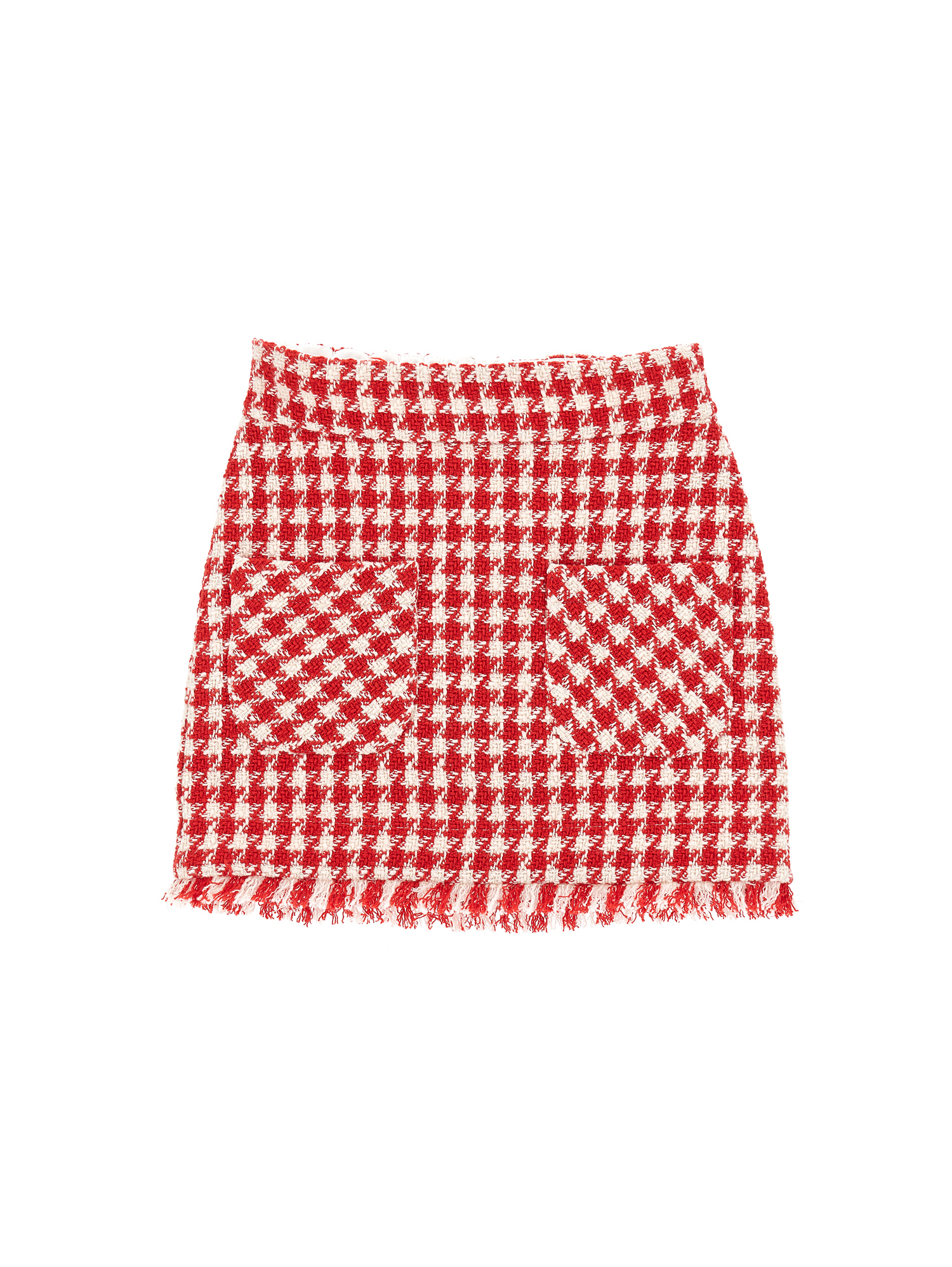 Shop Monnalisa Houndstooth Mini Skirt In Butter + Red