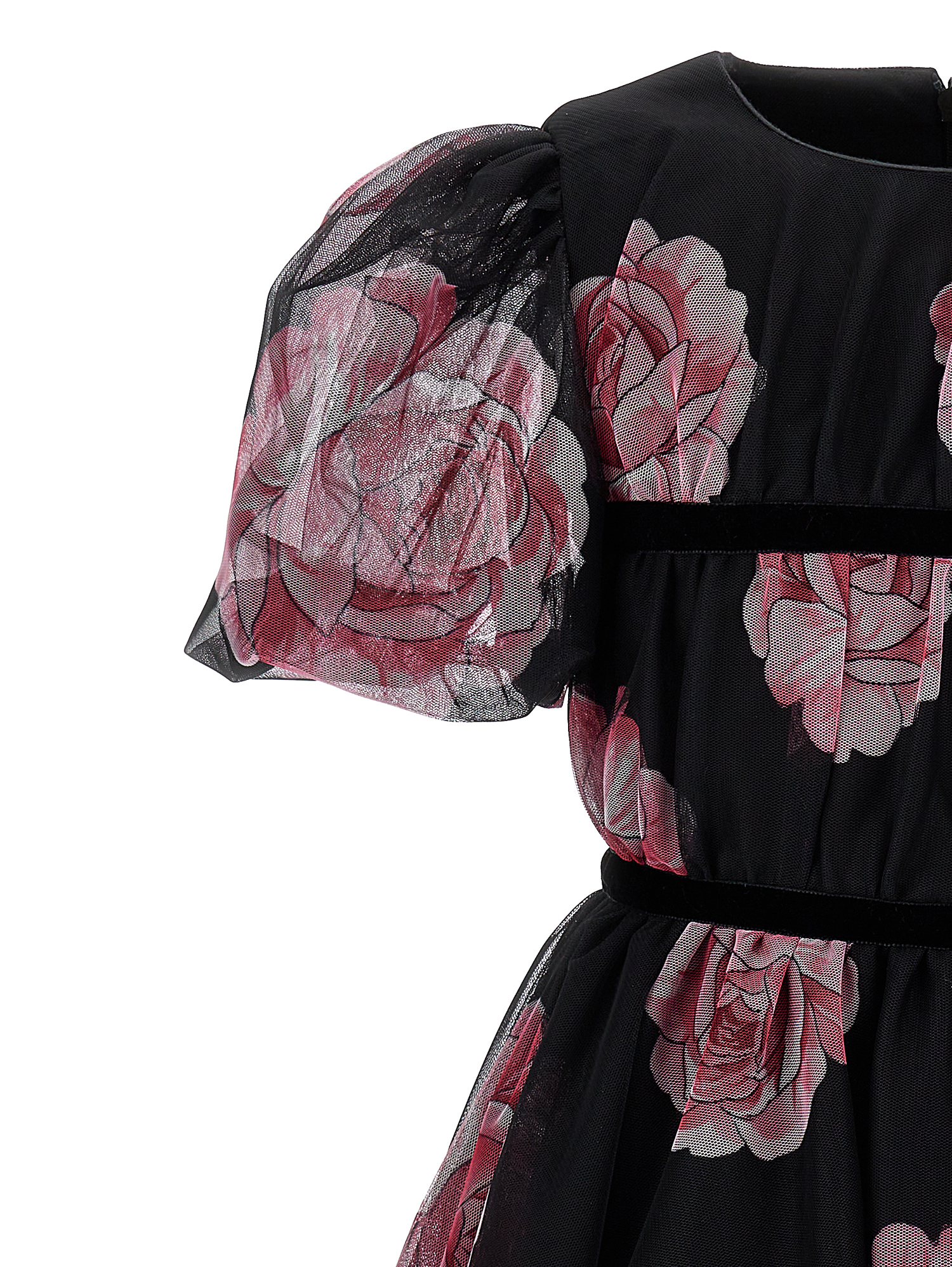Monnalisa Rose-print Tulle Dress In Black