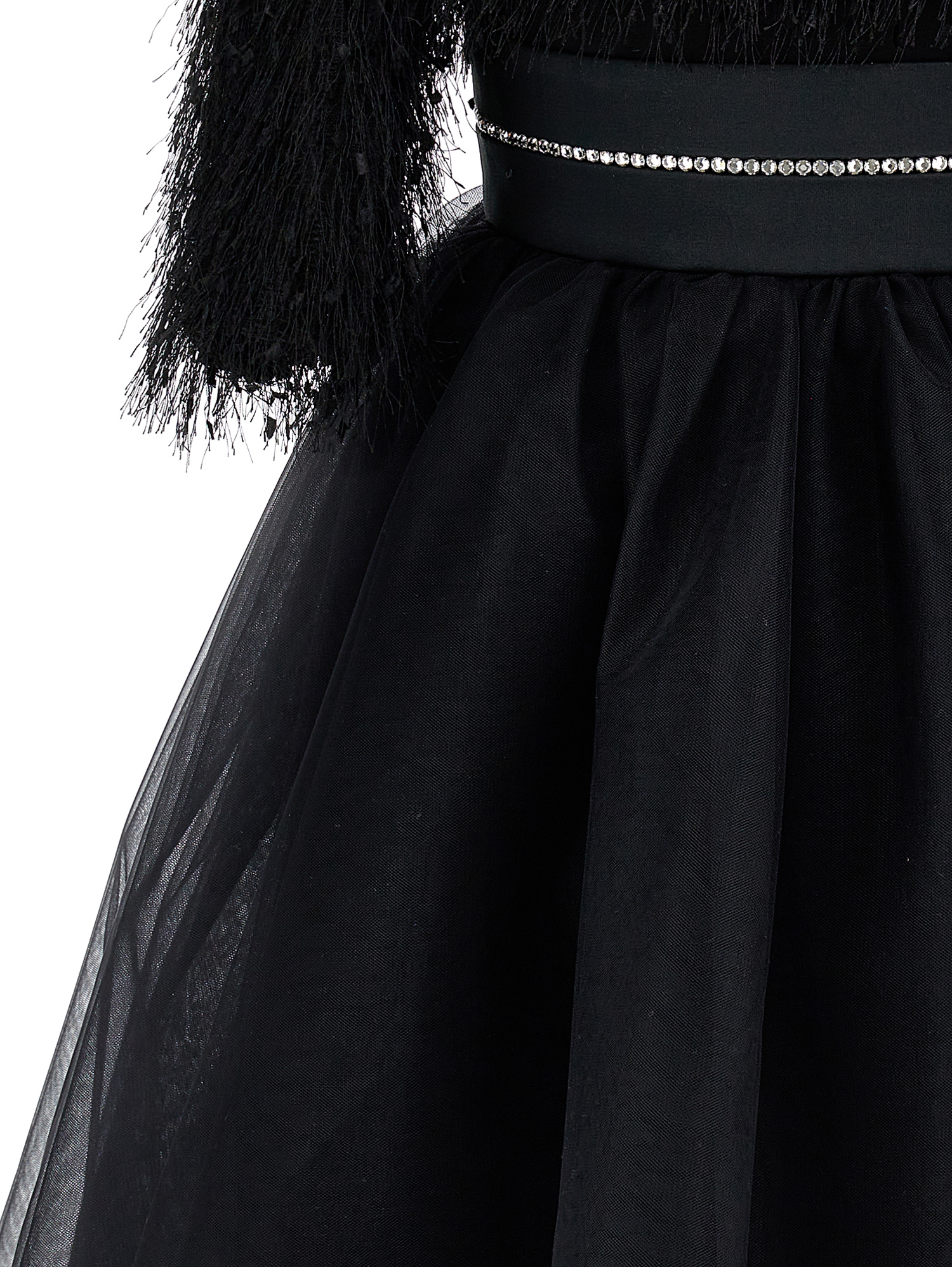 Monnalisa Silk-touch Tulle Dress With Fringing In Black