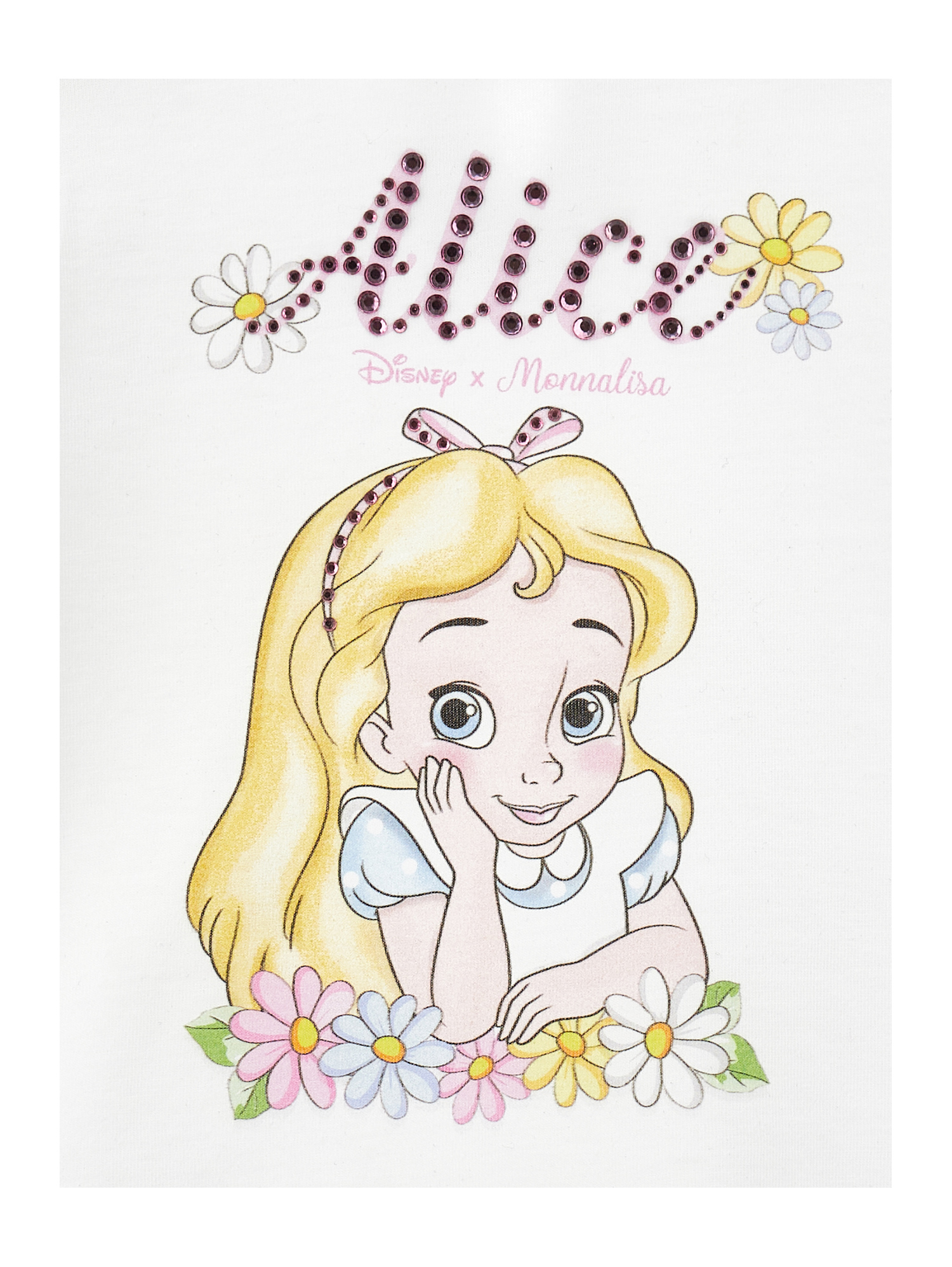 Monnalisa Alice Rhinestone T-shirt In White