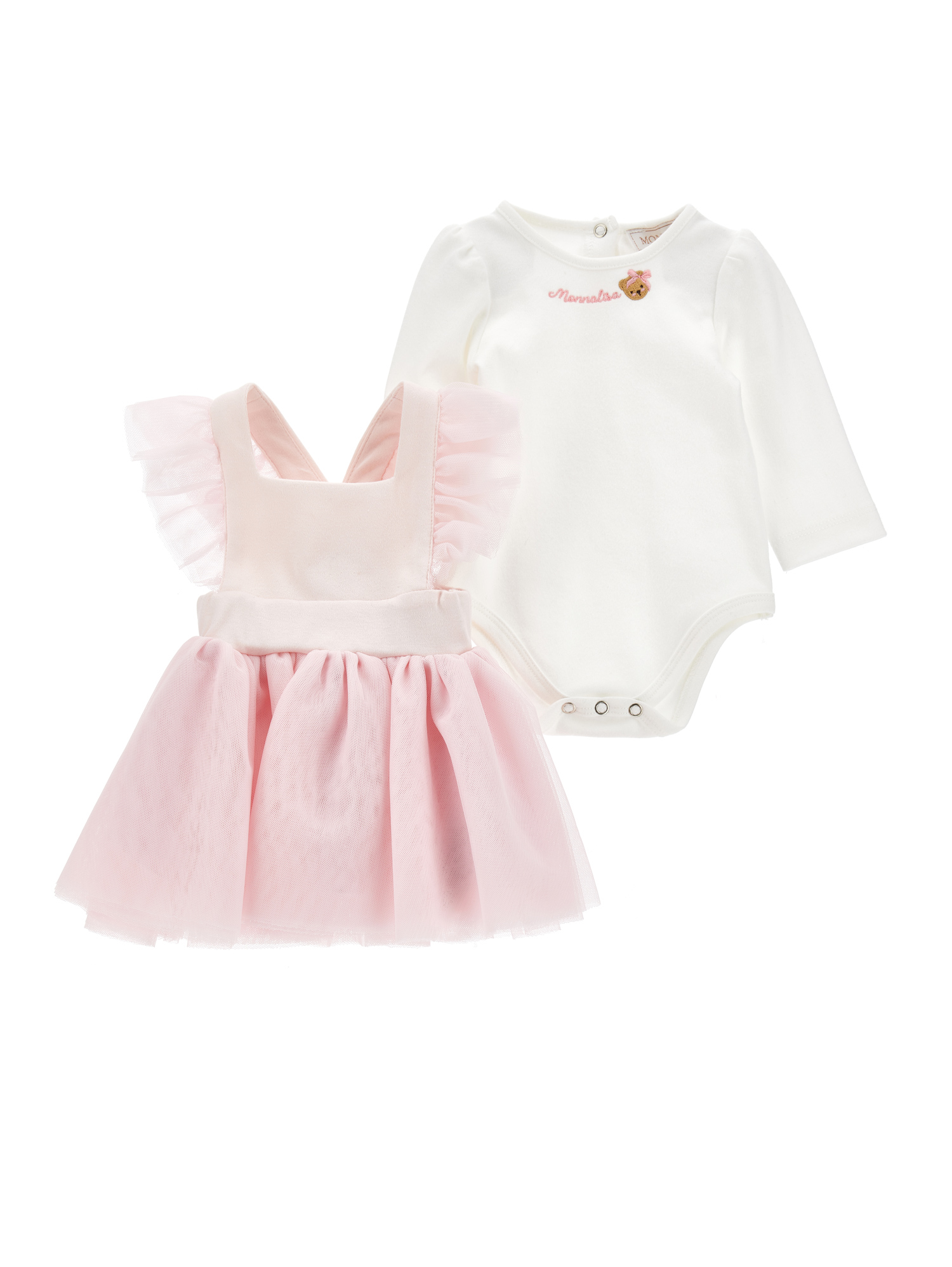 Monnalisa Dungaree And Bodysuit Set In White