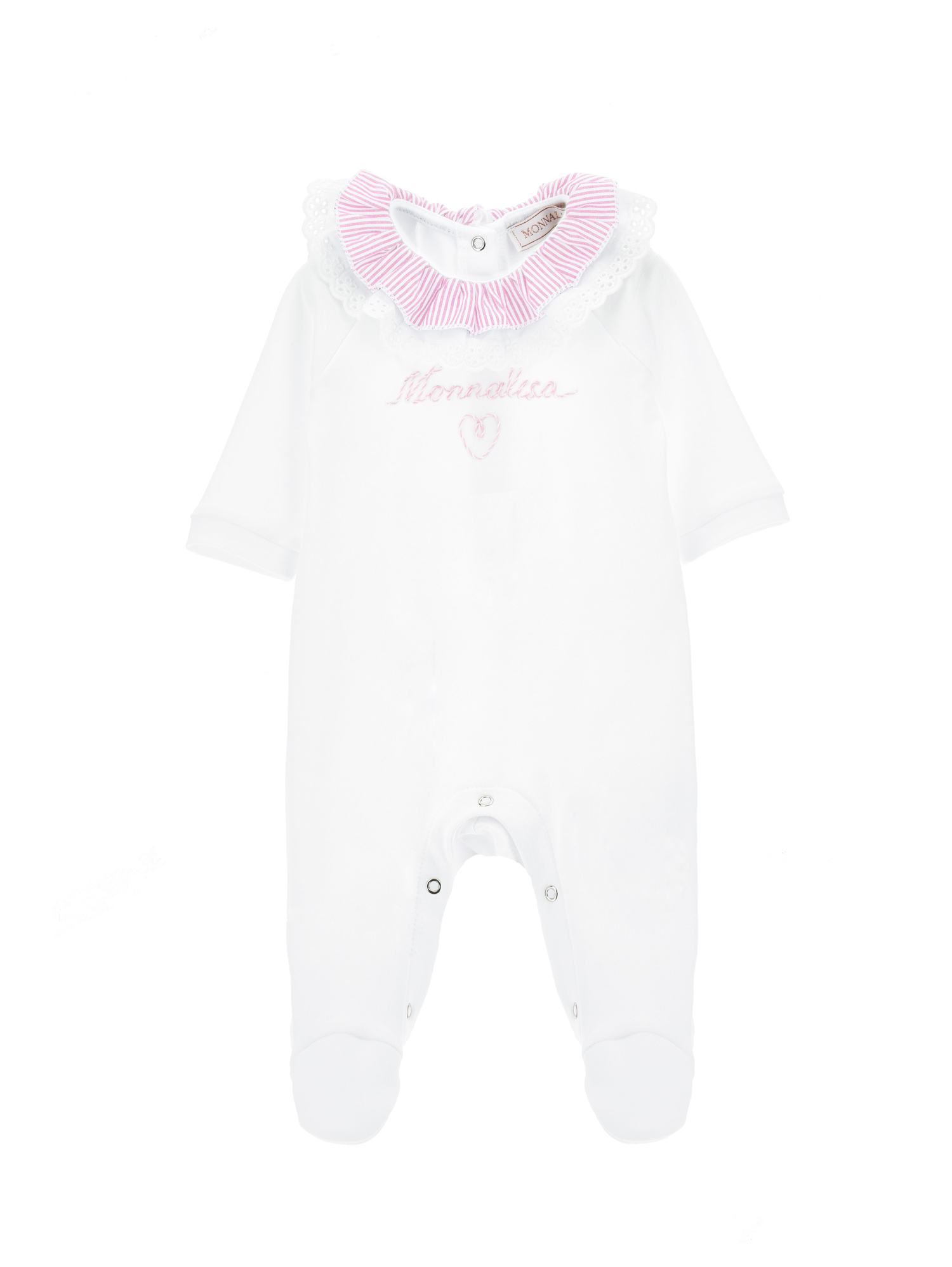 Monnalisa Kids'   Minnie Mouse Broderie Anglaise Cotton Playsuit In White + Rosa Fairytale