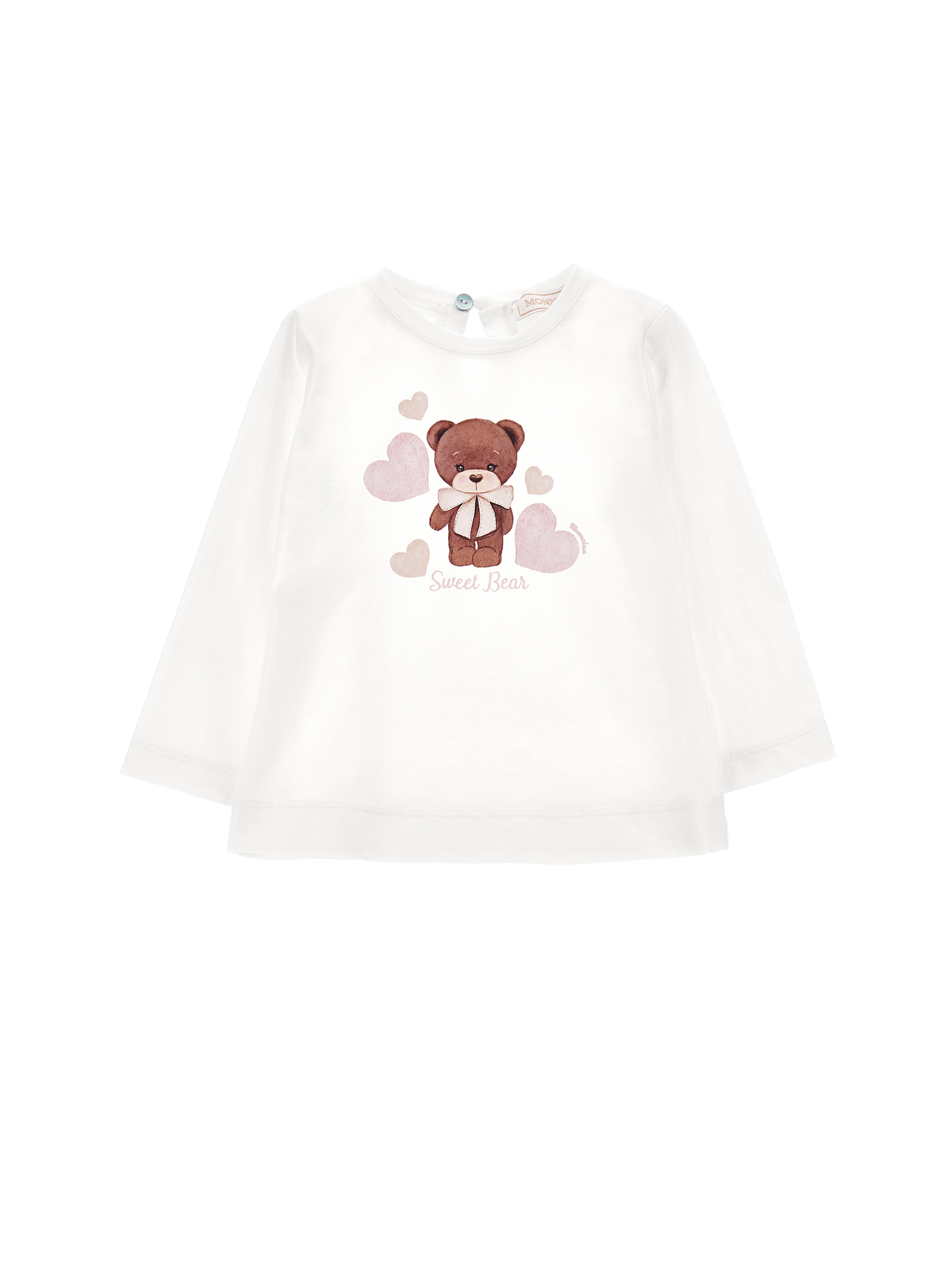 Monnalisa Teddy Bear Print Jersey T-shirt In Cream