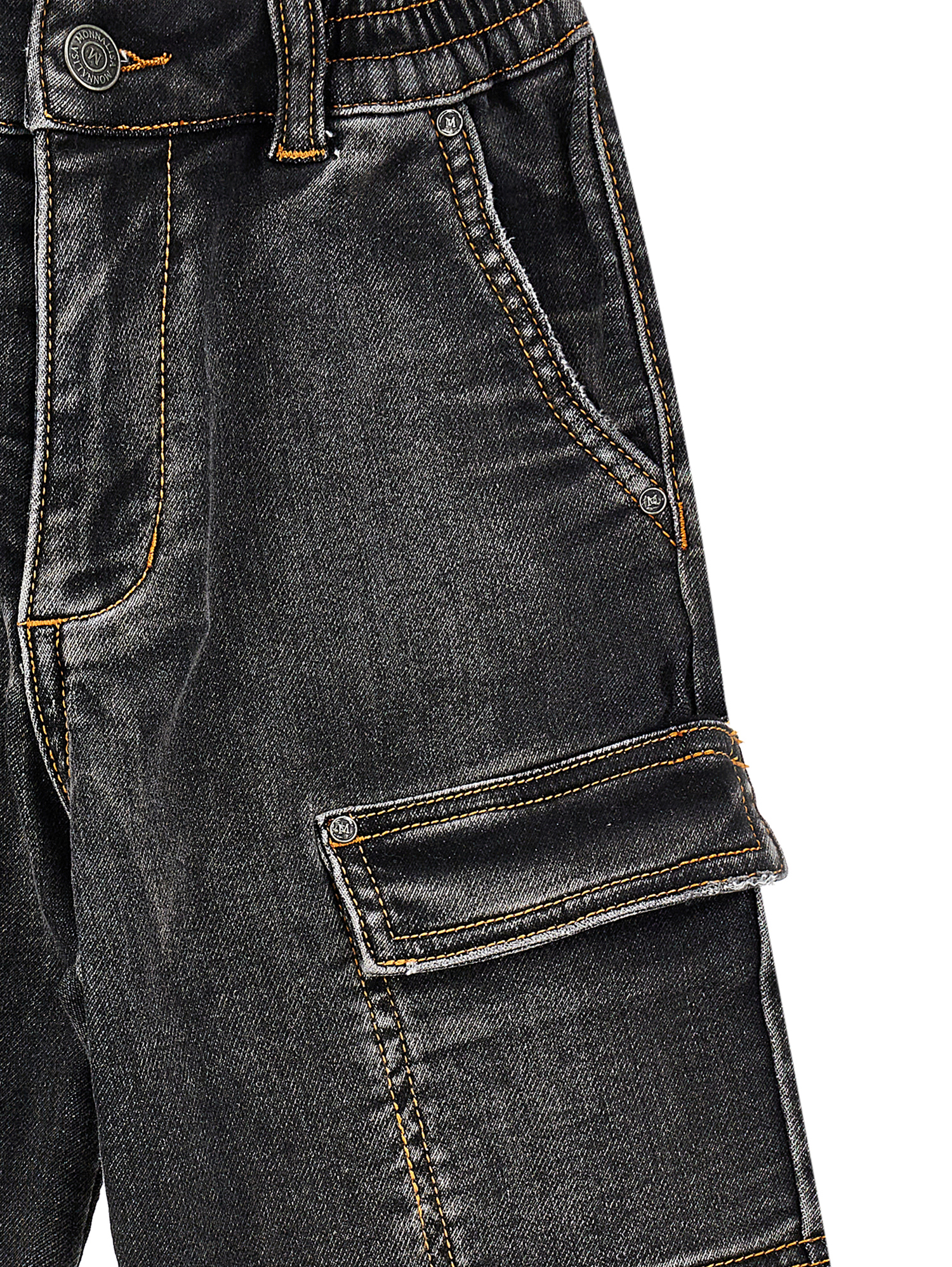 Monnalisa Logo-appliqué Denim Cargo Shorts In Black