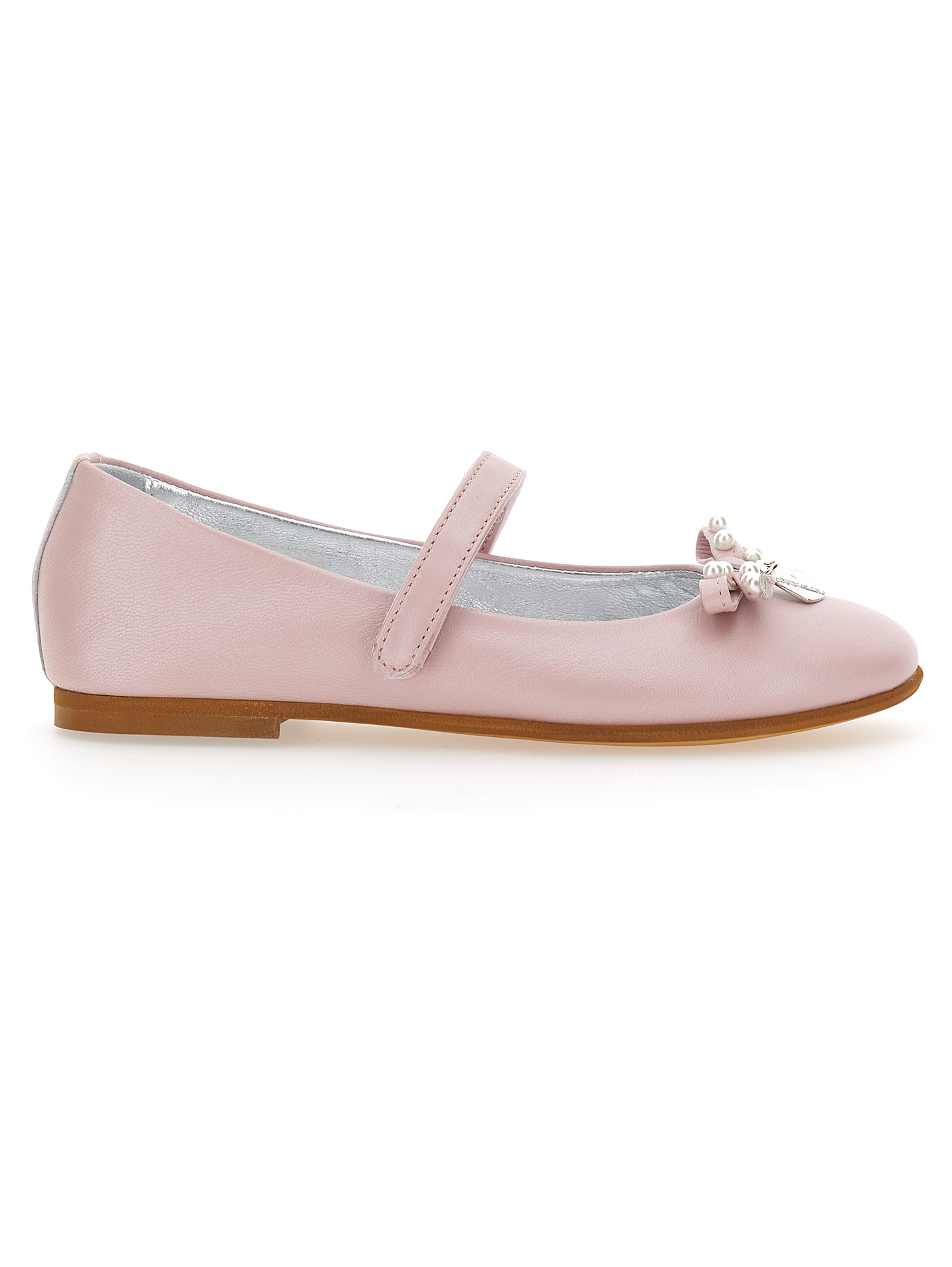 Monnalisa Pearly Leather Ballet Flats With Bow In Cyclamen