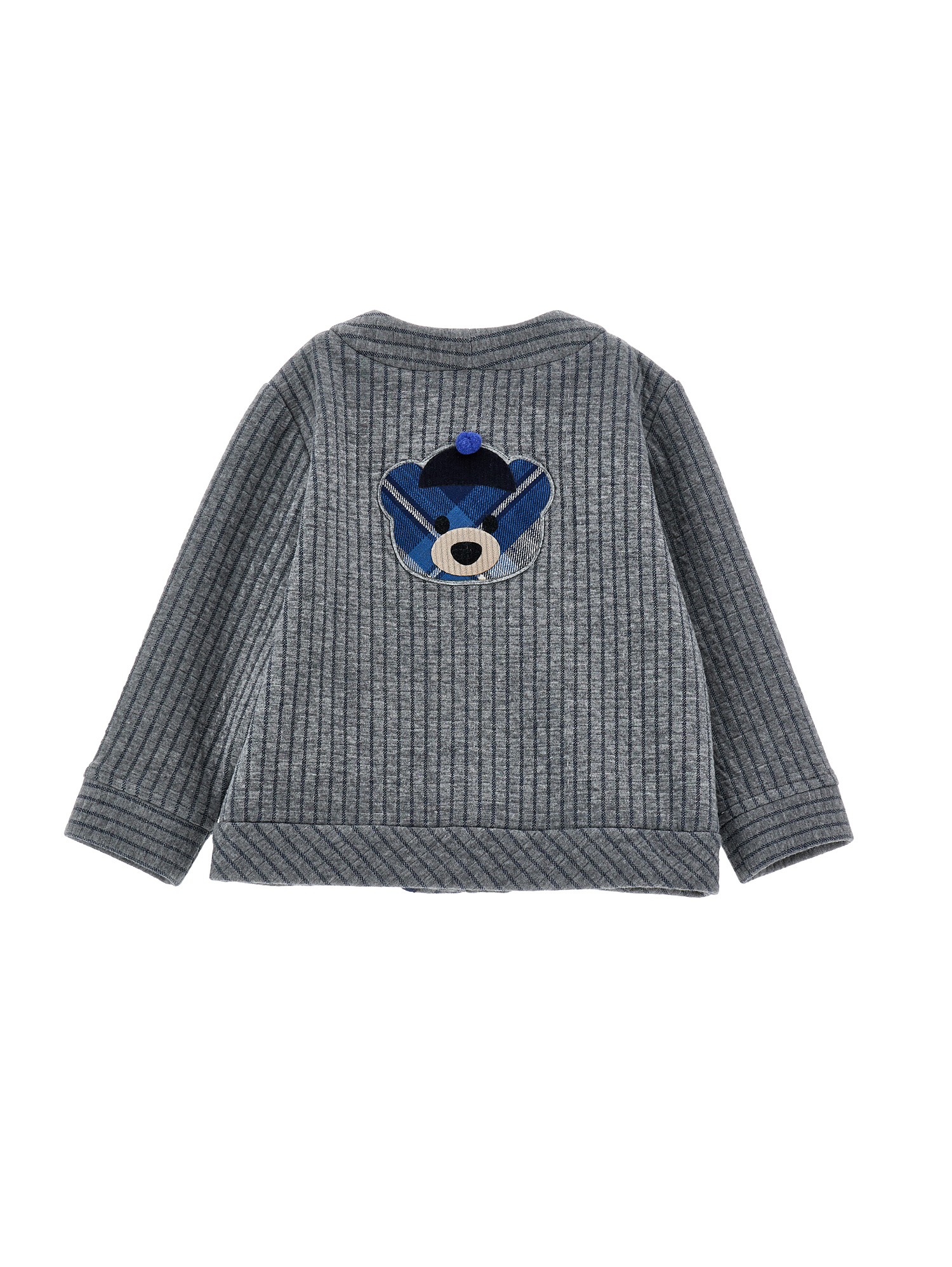 Monnalisa Pinstripe Knit Cardigan In Grey + Blue