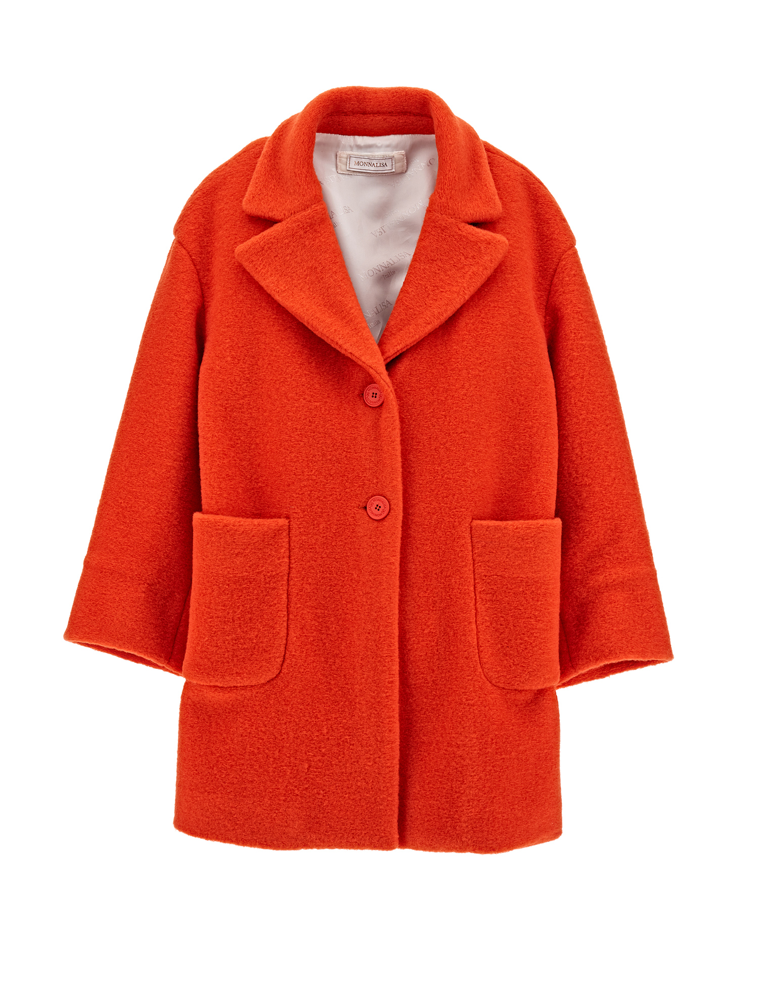 Monnalisa Oversize Heart Coat In Cloth In Orange