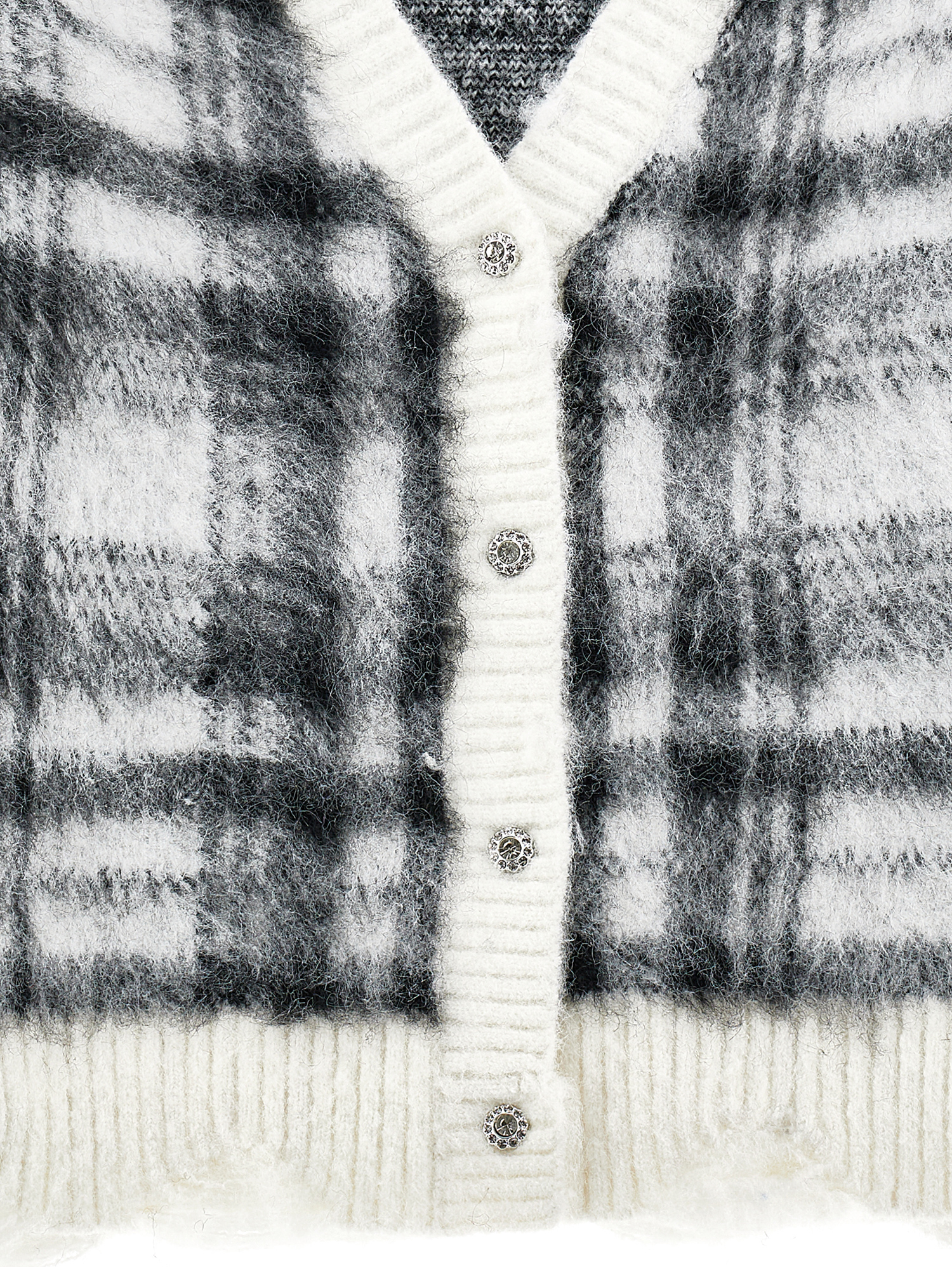 Monnalisa Tartan Cardigan In Black + Cream