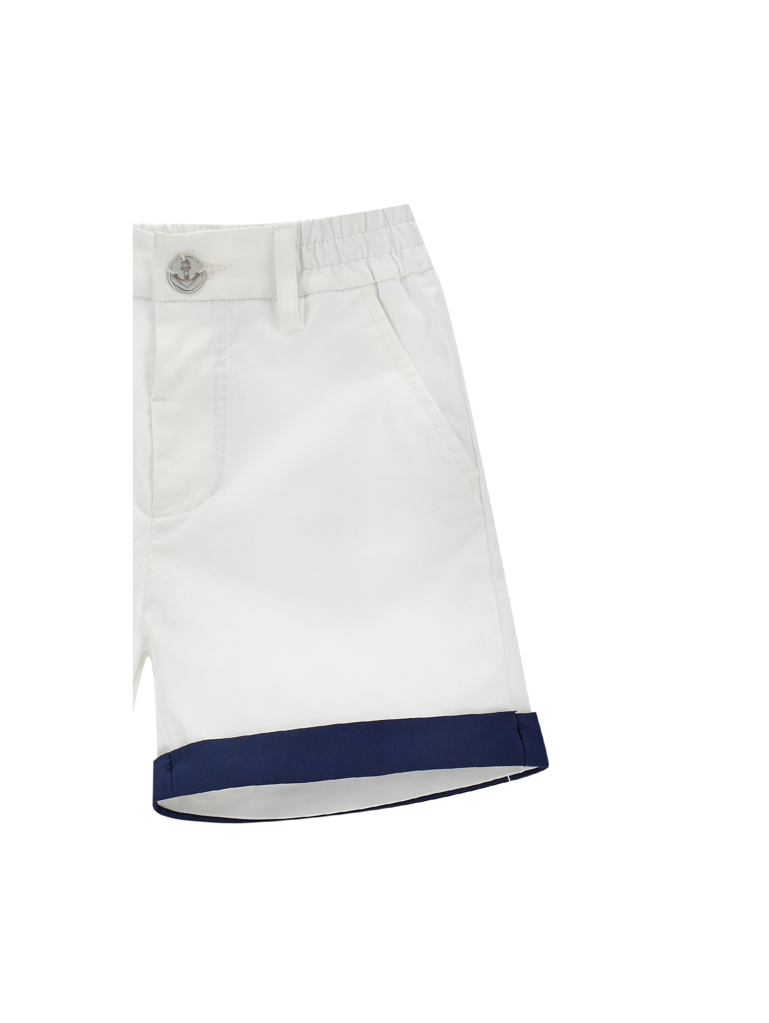 Monnalisa Stretch Batavia Bermuda Shorts In White + Blue