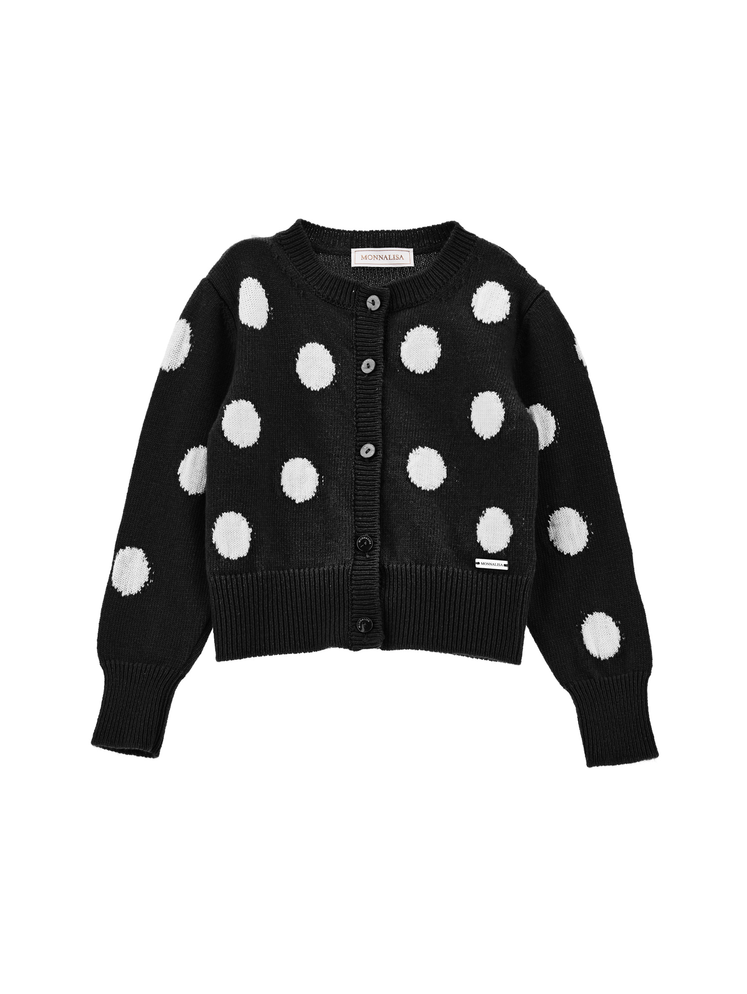 Monnalisa Merino Wool Cardigan In Black + Cream