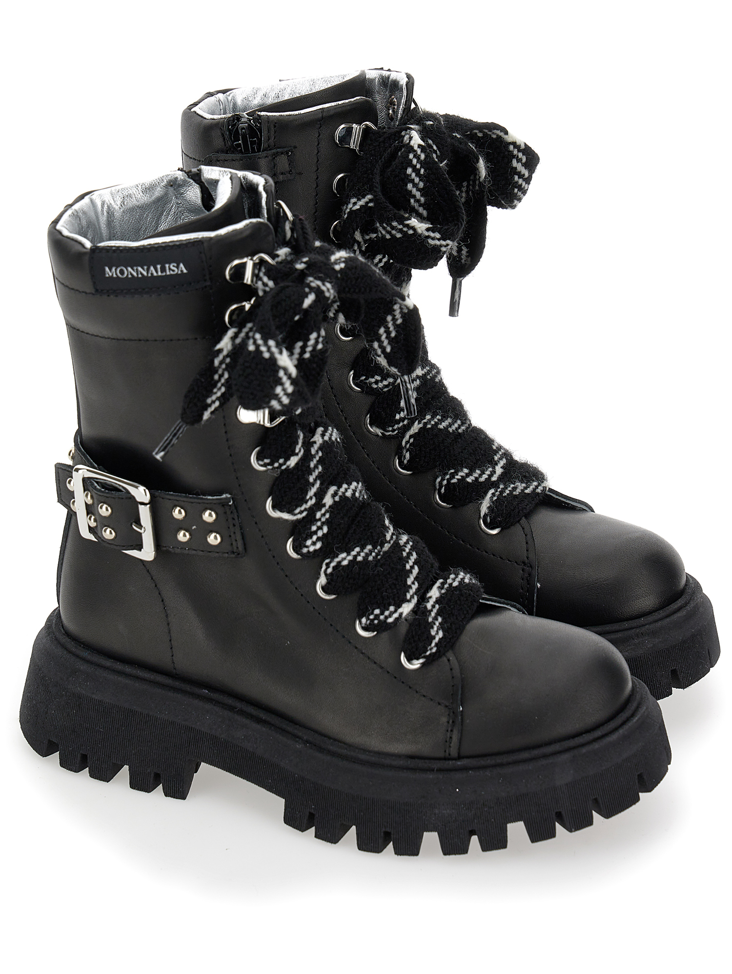 Shop Monnalisa Rock Leather Combat Boots In Black