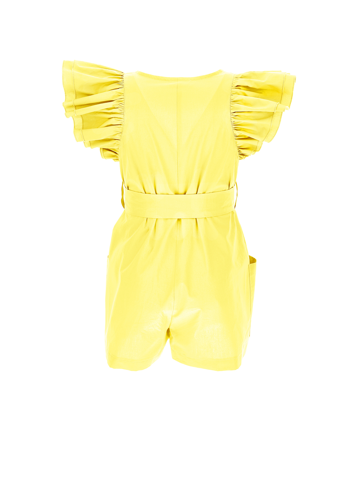 Monnalisa Poplin Jumpsuit With Large Pockets In Ochre