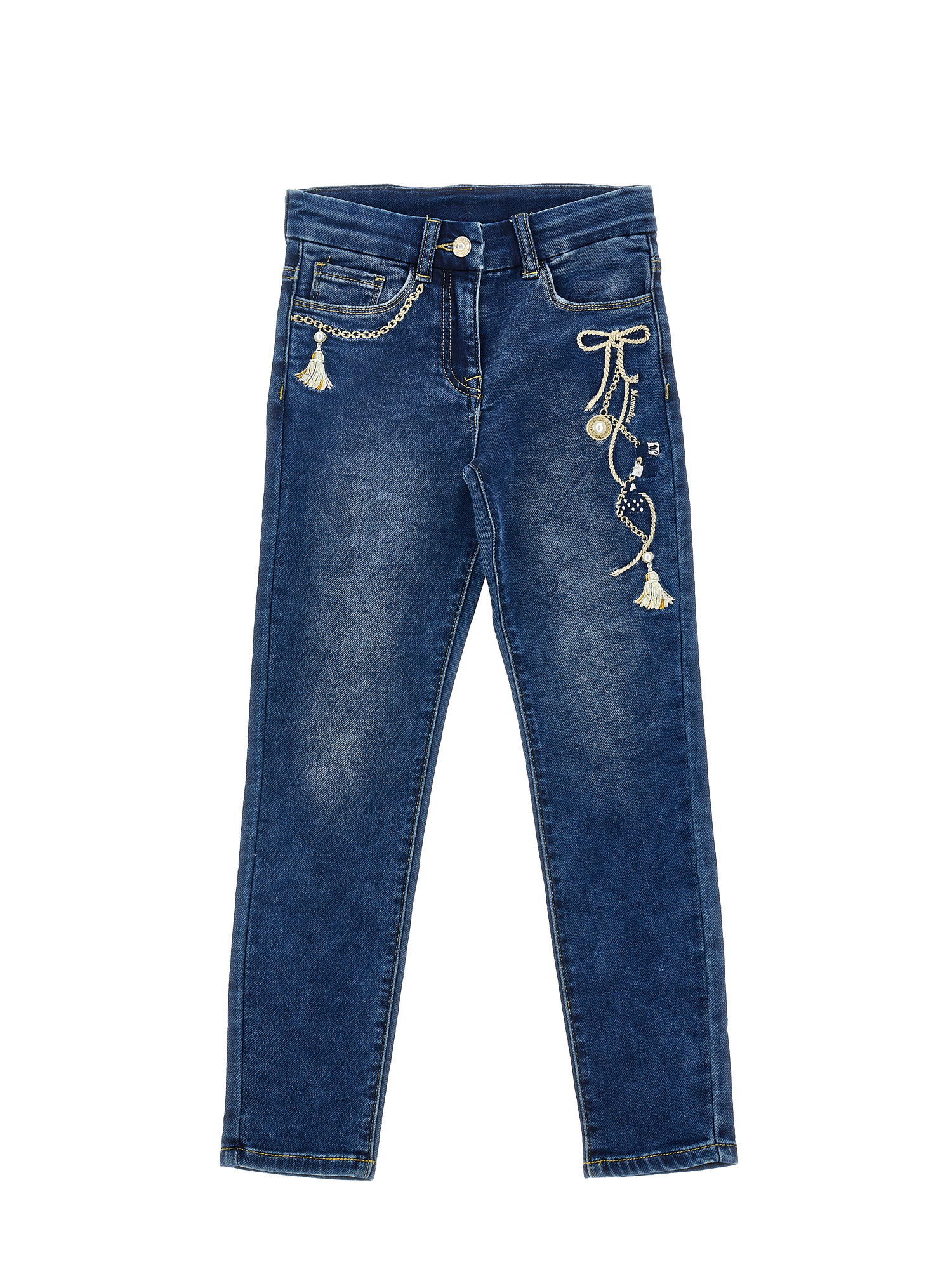 Monnalisa Kids'   Embroidered Jeans In Blu Stone Denim