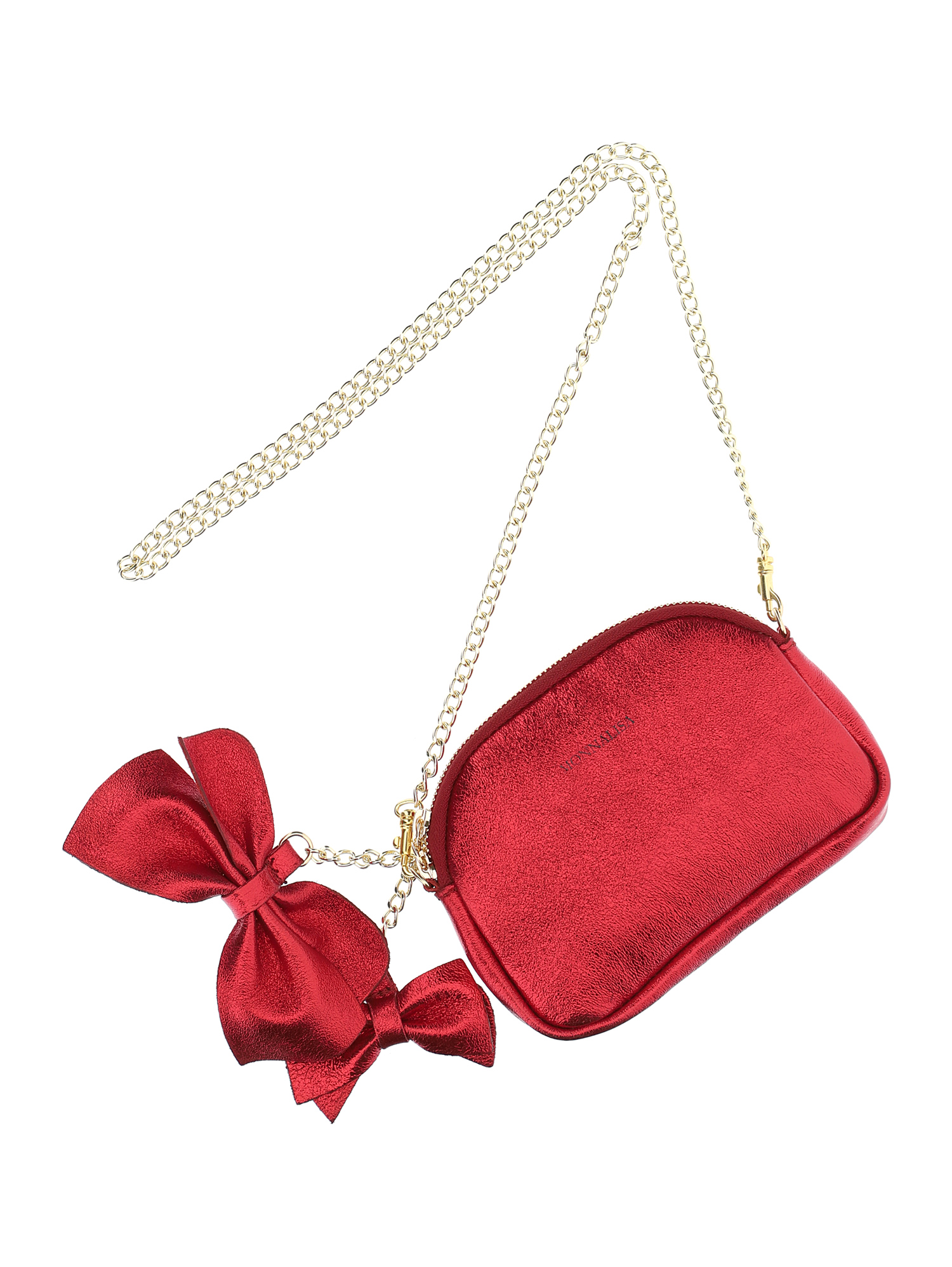 Monnalisa Leather Purse With Bows In Ruby Red