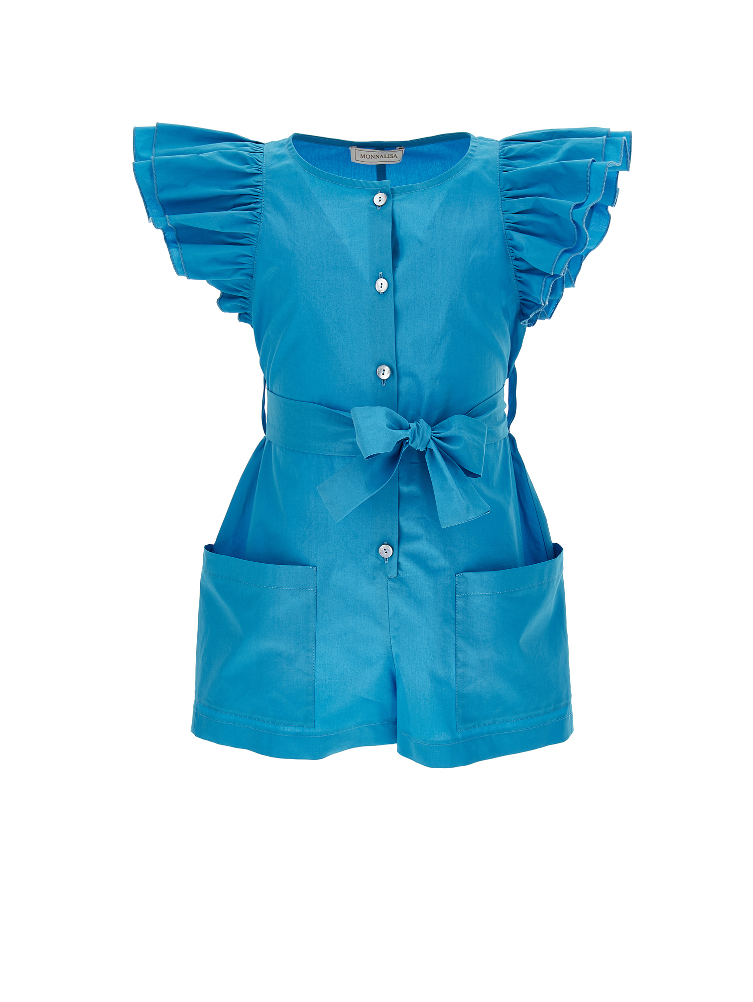 Monnalisa Poplin Jumpsuit With Large Pockets In Turquoise