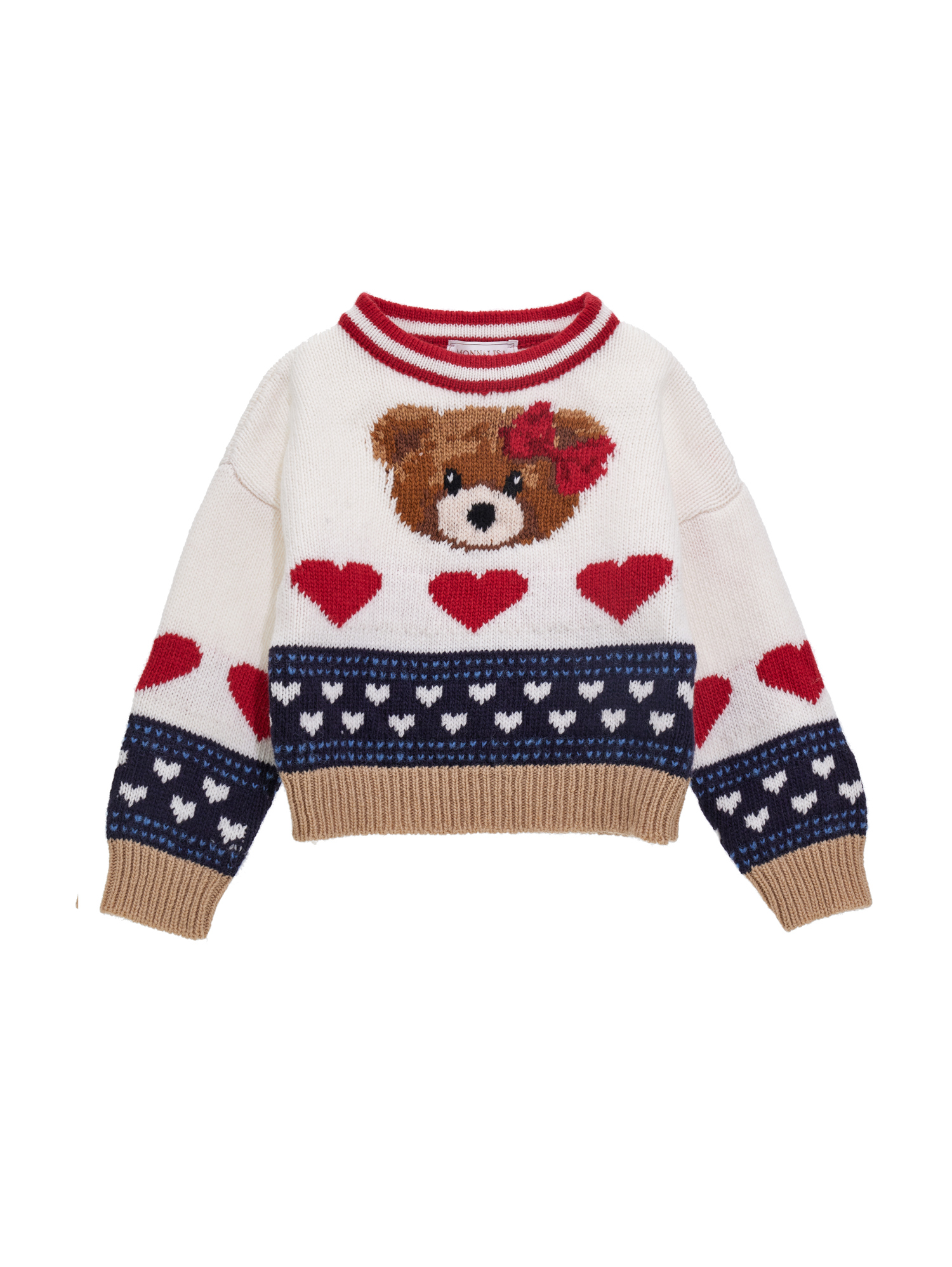 Monnalisa Pull merino intarsio cuori