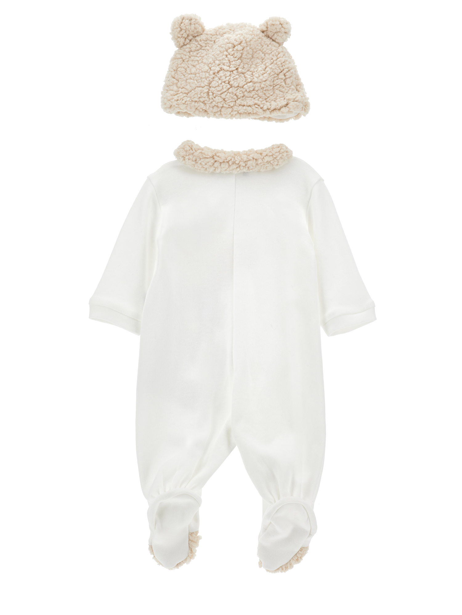 Monnalisa Two-piece Playsuit And Hat Set In White