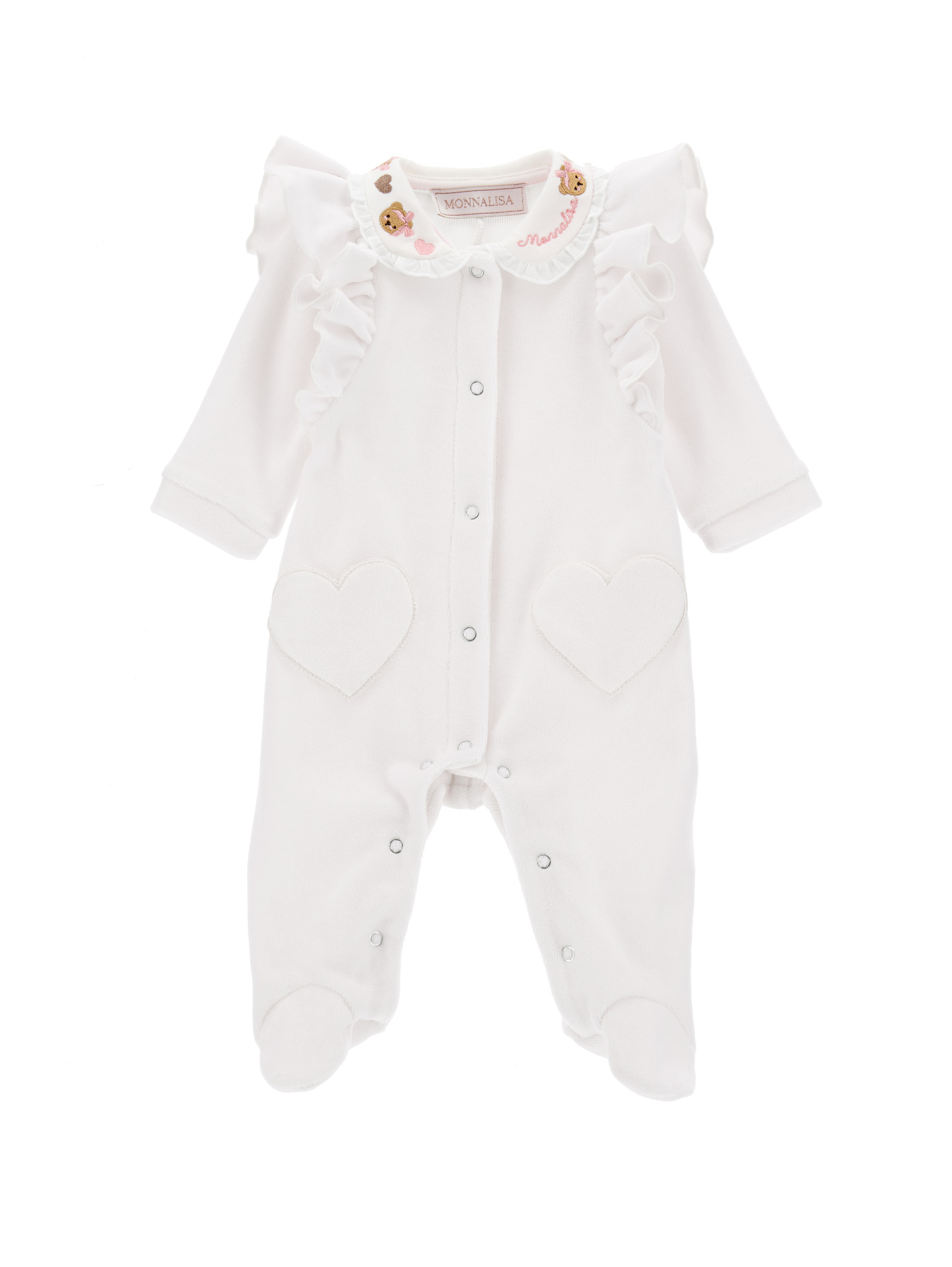 Monnalisa Babies'   Chenille Playsuit With Embroidered Collar In Cream