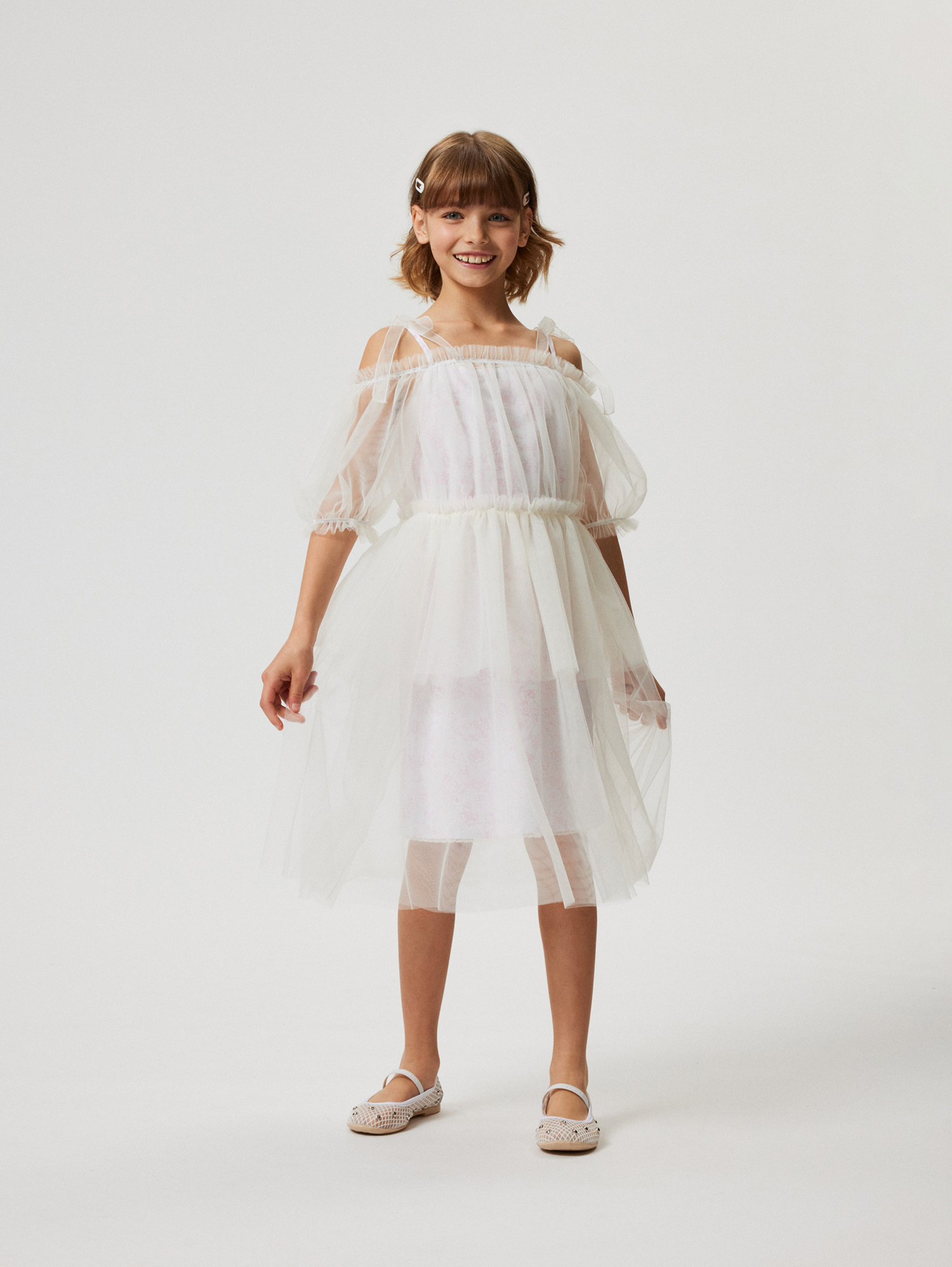 Philosophy Di Lorenzo Serafini Philosophy Kids  Tulle Dress For Girls With Romantic Details In Neutral