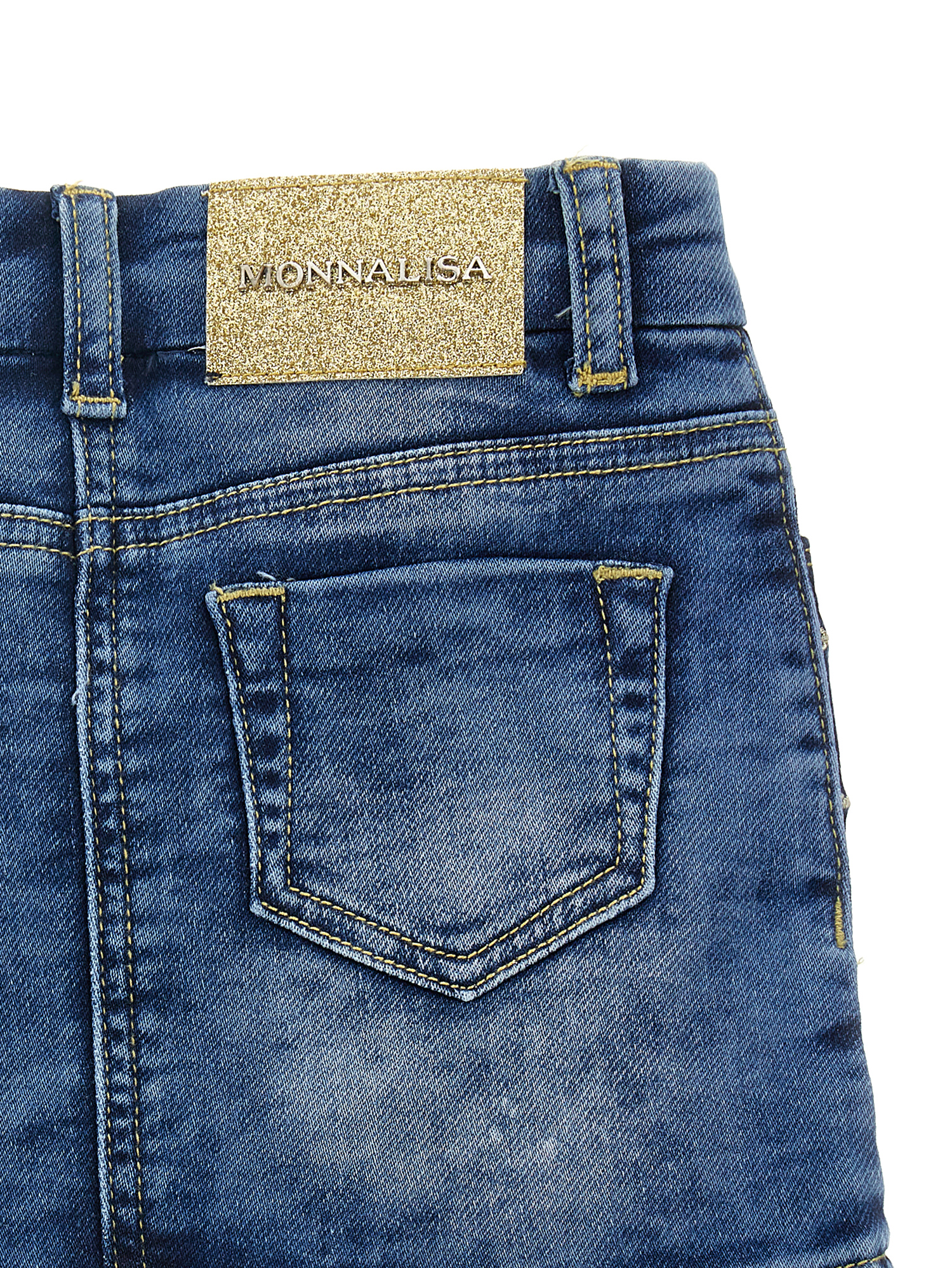 Shop Monnalisa Embroidered Denim Miniskirt In Blu Stone Denim