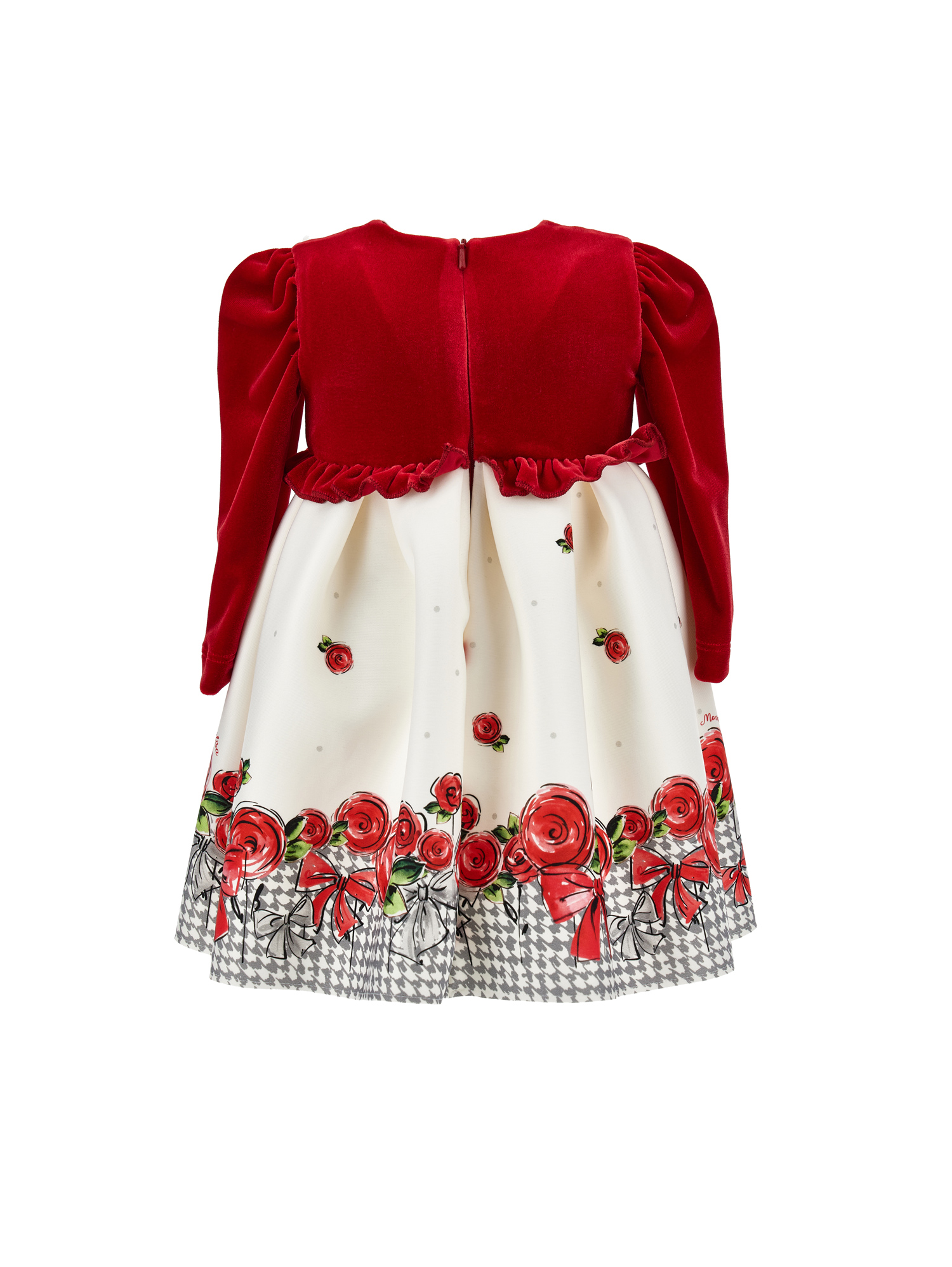 Shop Monnalisa Chenille Dress With Roses In Cream + Ruby Red
