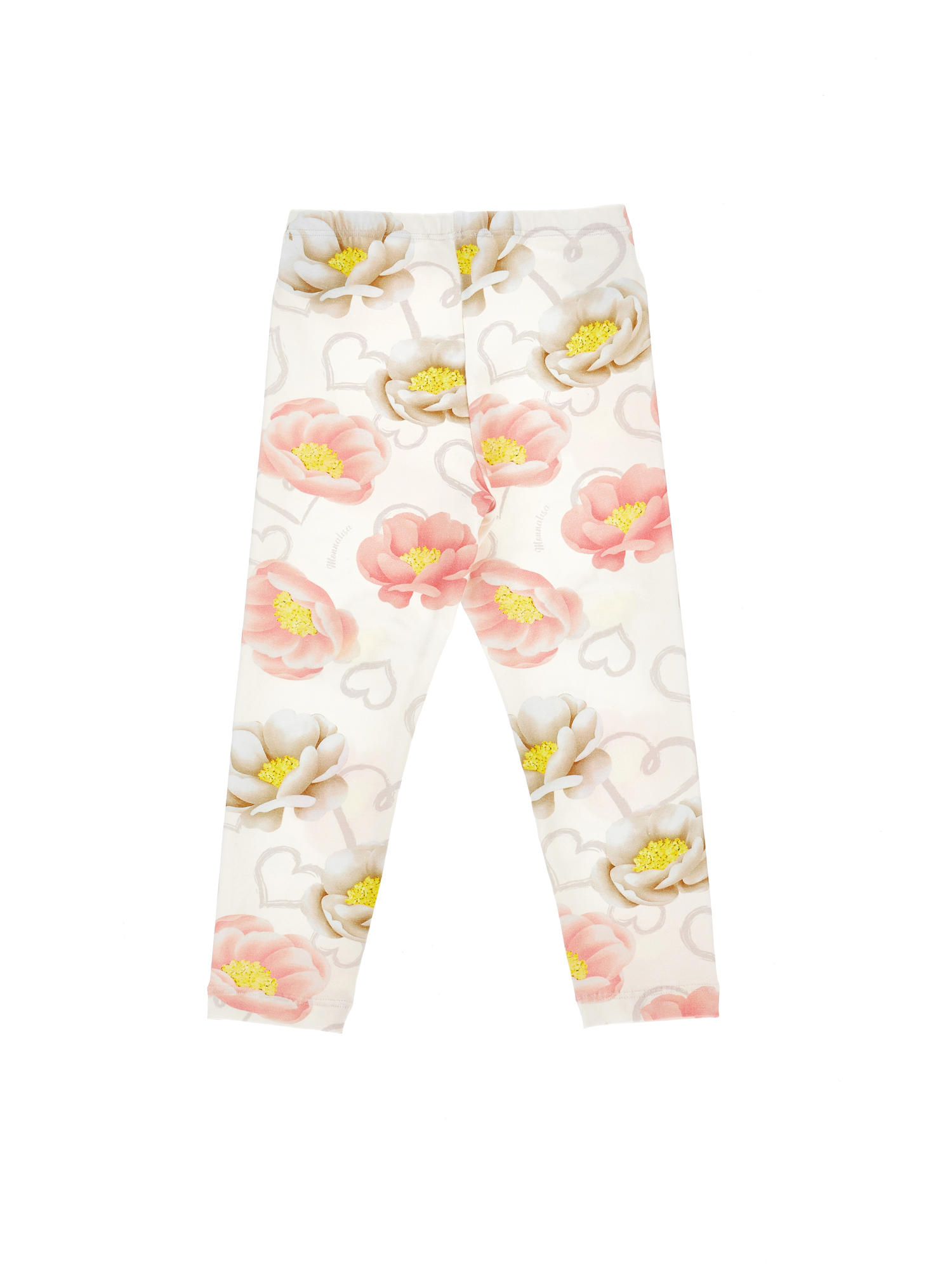 Monnalisa Elasticated-waistband Floral-print Leggings In Ecru