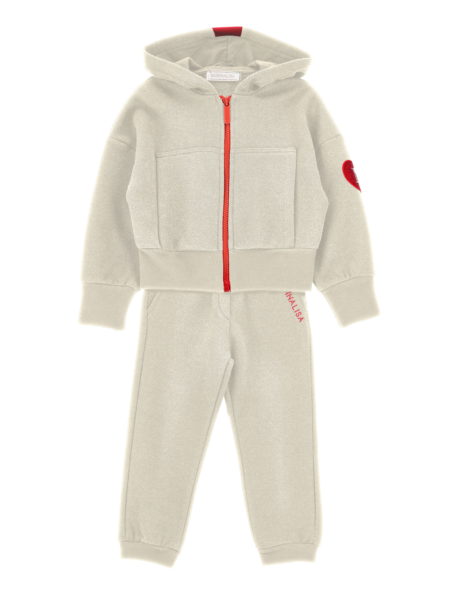 Monnalisa Kids'   Complete Open Sweatshirt With Rhinestones In Neutral