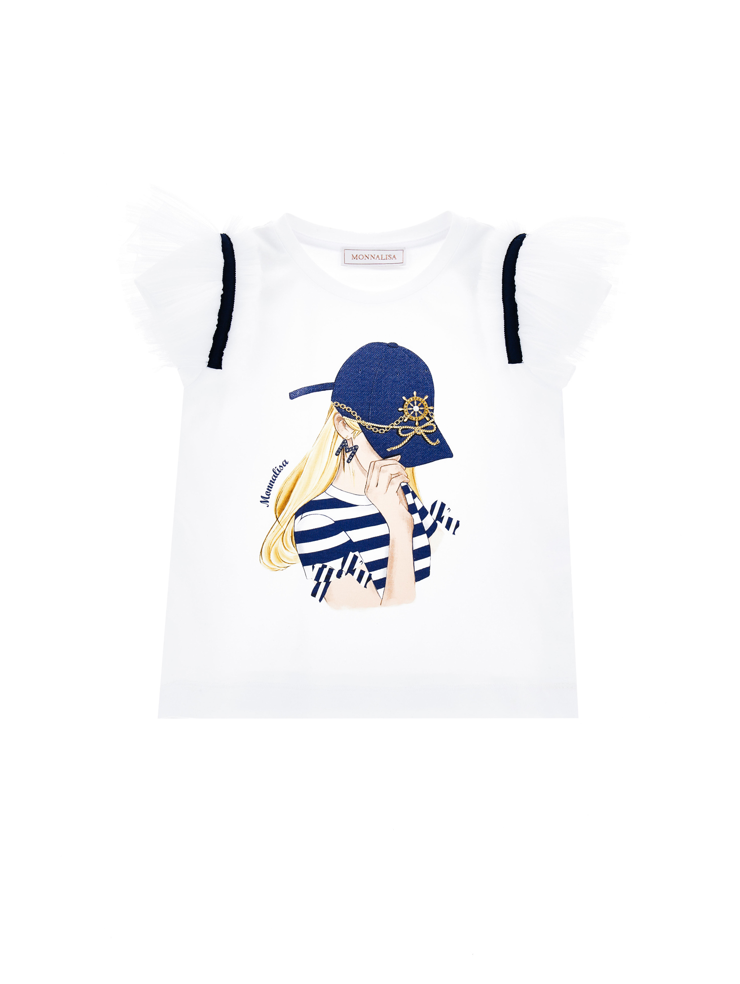 Monnalisa Kids'   Jersey T-shirt With Pleated Sleeves In White
