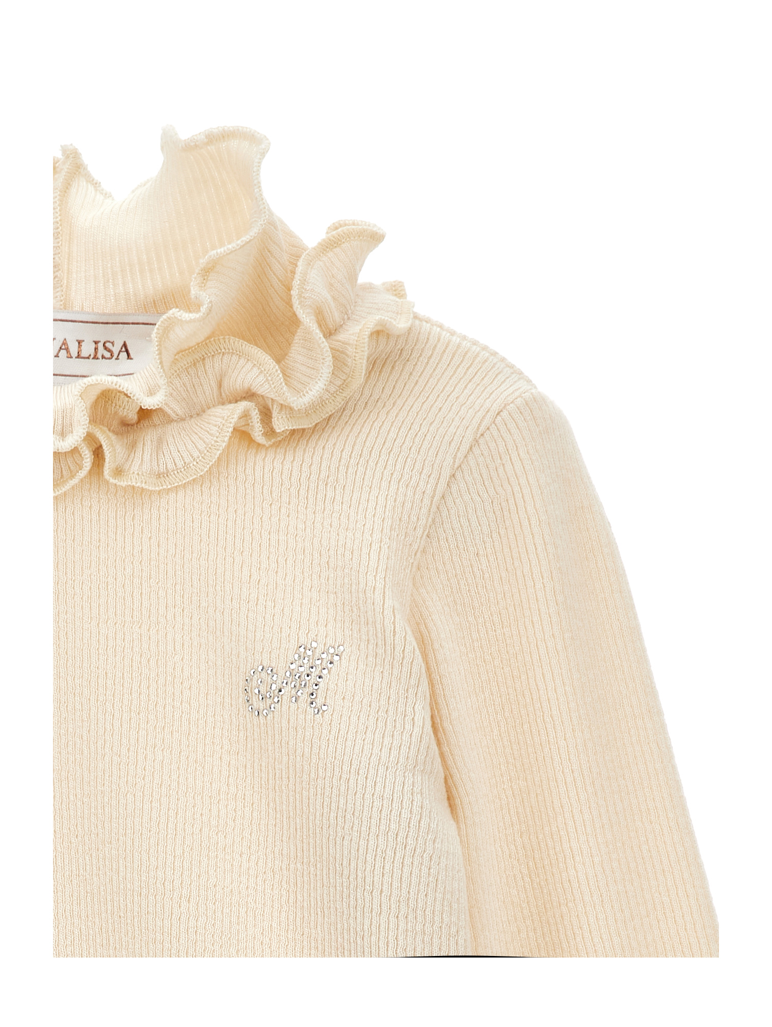Monnalisa Ruffled Rhinestone Turtleneck Sweater In Neutral