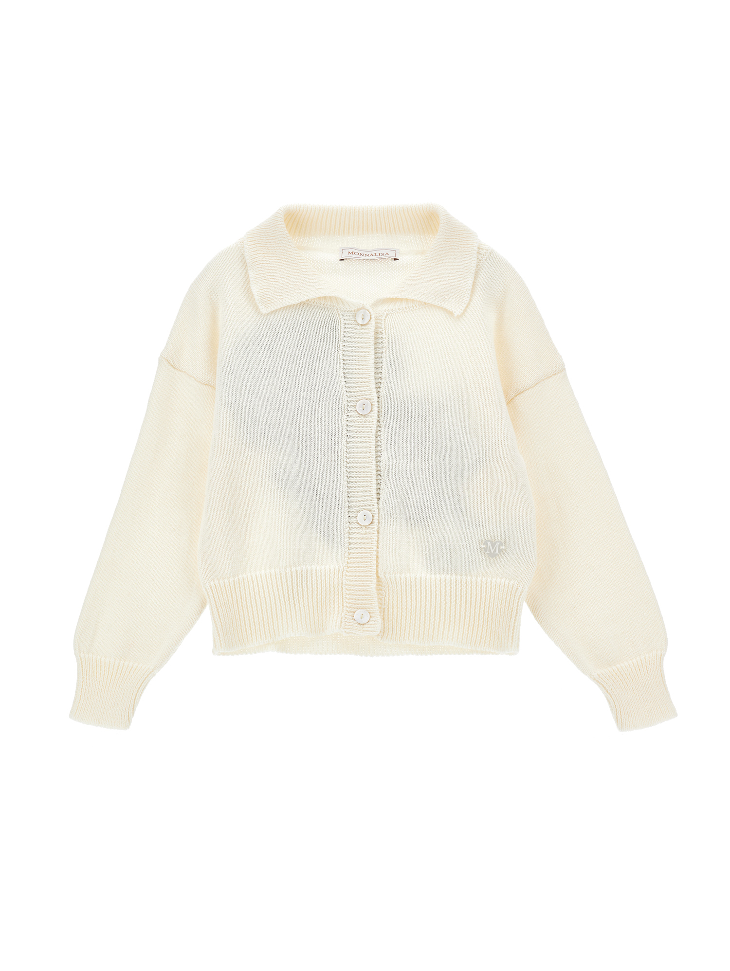 Monnalisa Mix Cardigan With Rose Inlay In Cream + Navy Blue