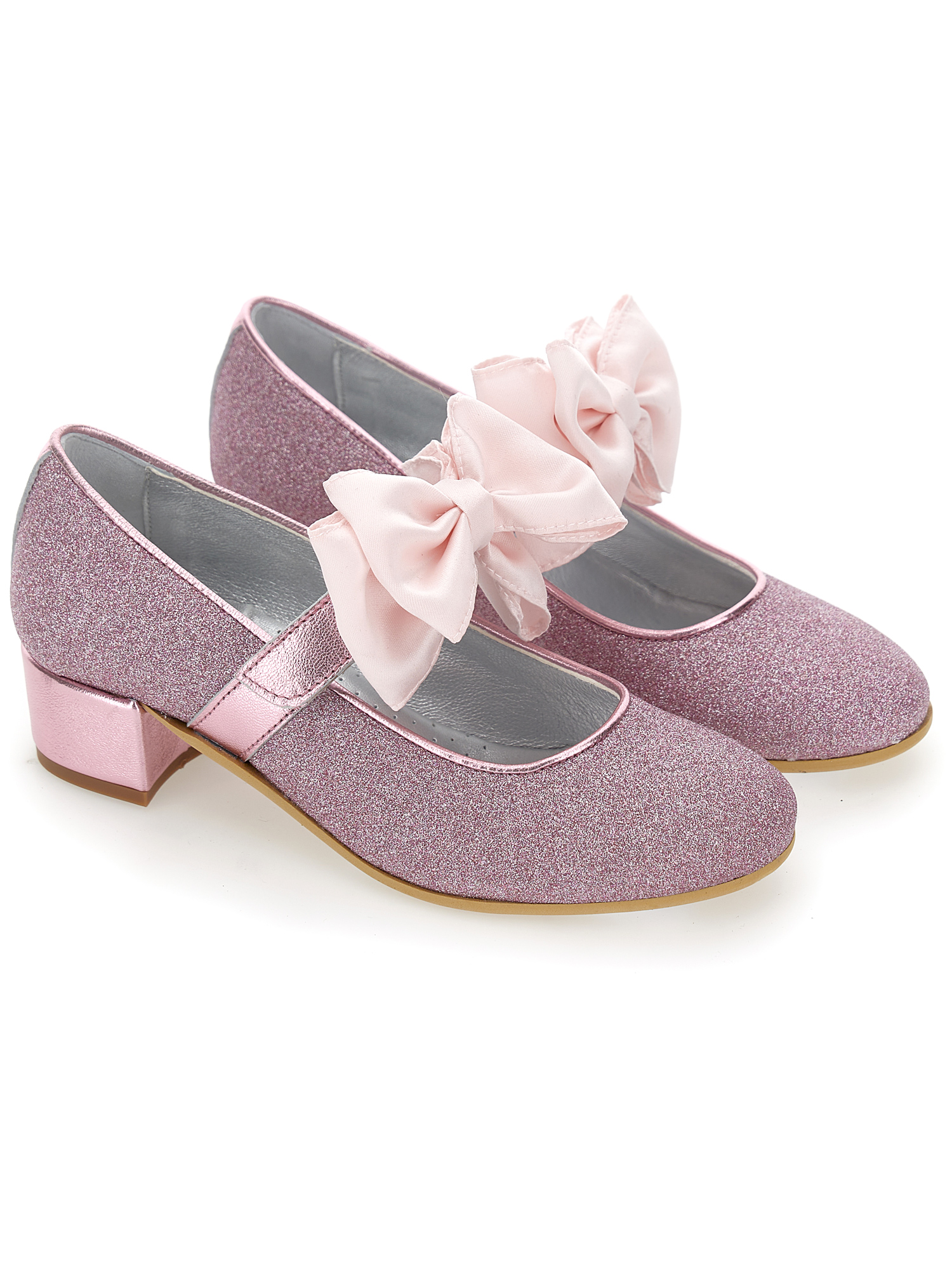 Monnalisa Glitter-detail 35mm Block-heel Ballerina Shoes In Glitter Pink