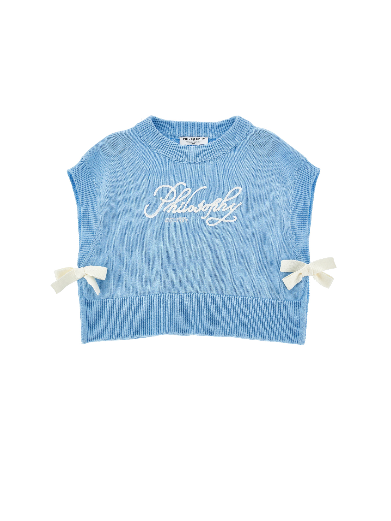 Philosophy Di Lorenzo Serafini Philosophy Kids  Knitted Vest With Bows And Logo In Blue