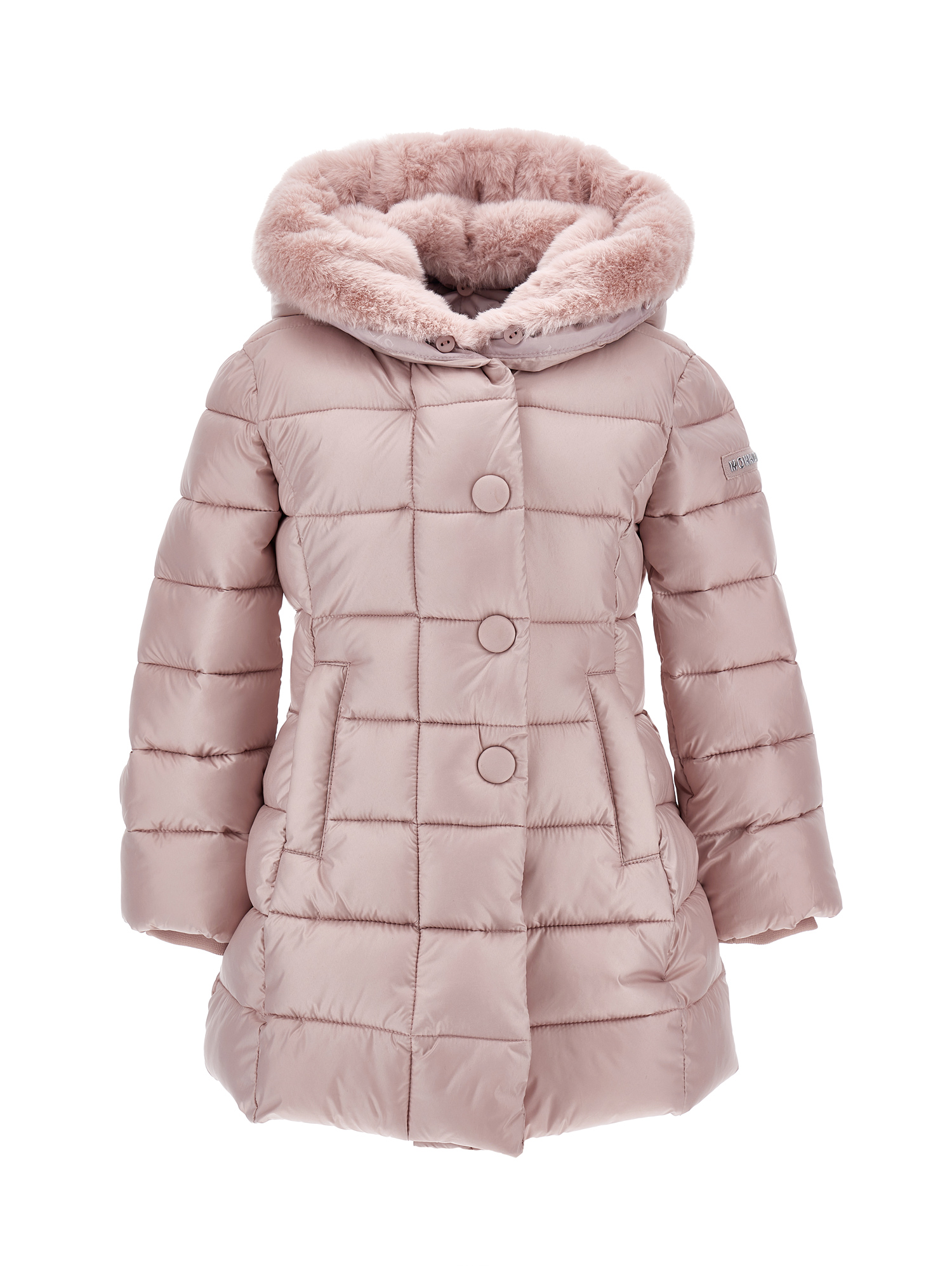 Monnalisa Technical Fabric And Plush Padded Coat In Cyclamen