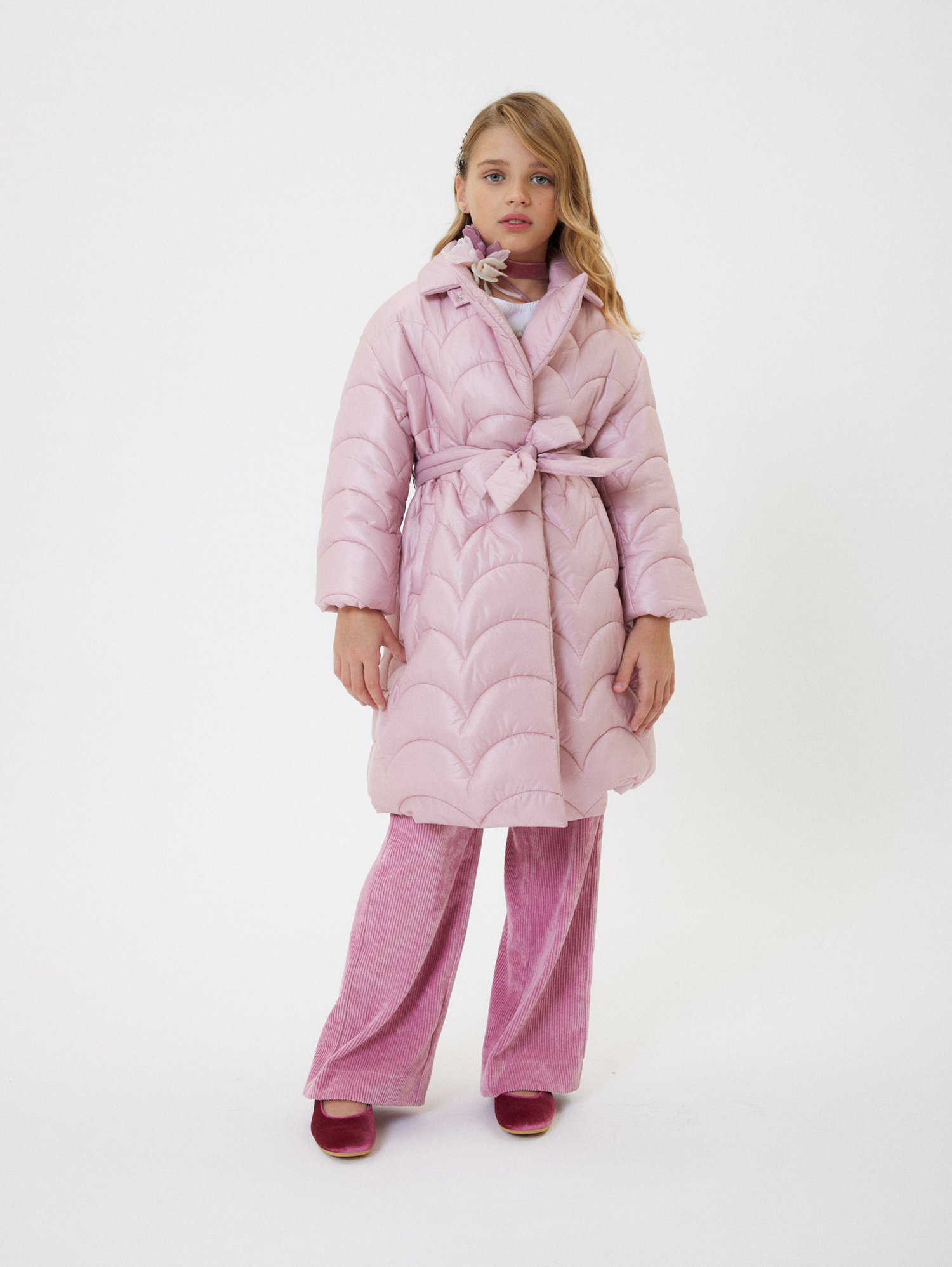 Monnalisa Oversize Quilted Coat In Blush Pink