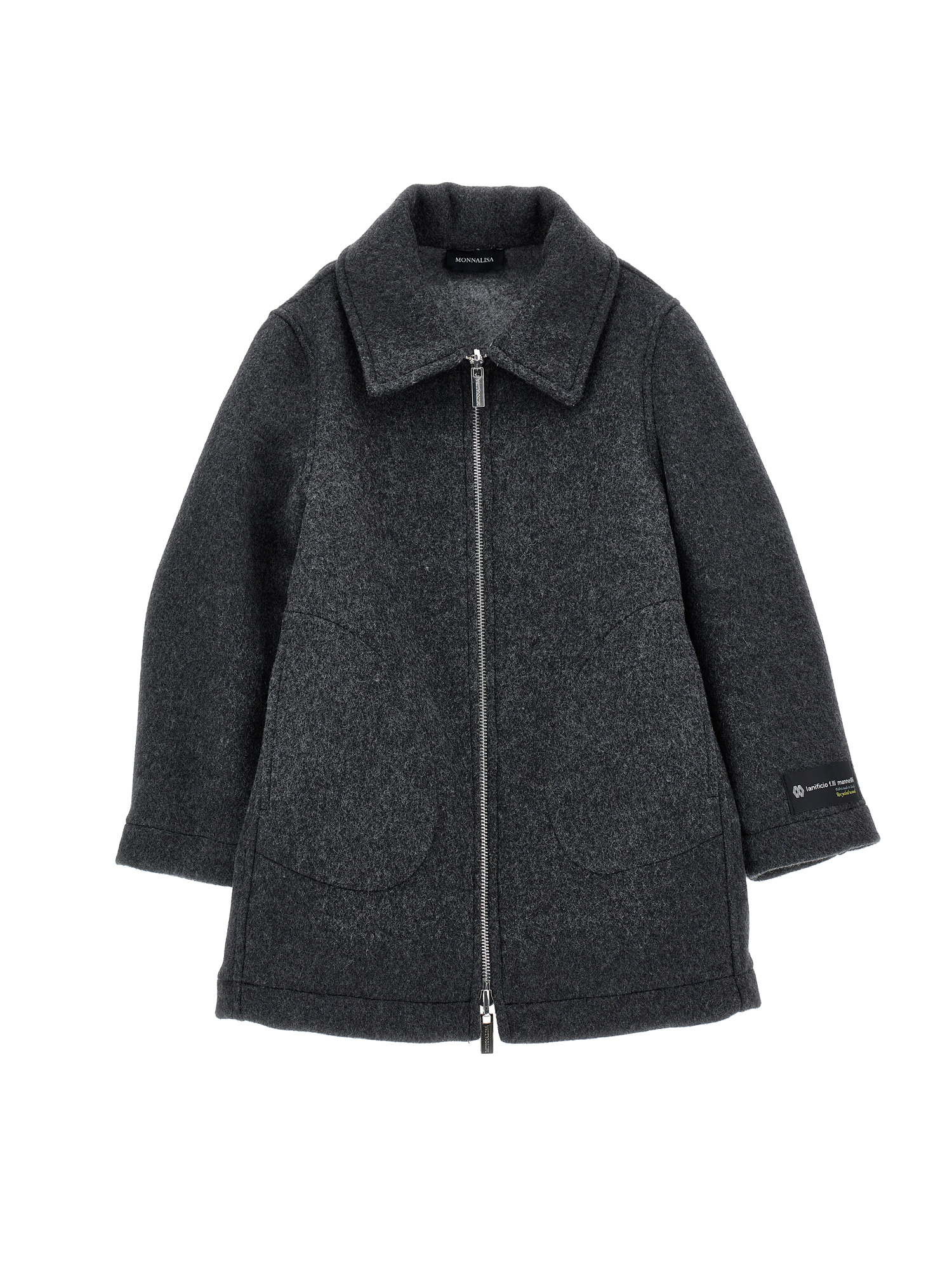 Monnalisa Cloth Coat With Hood In Medium Grey.+ Light Grey