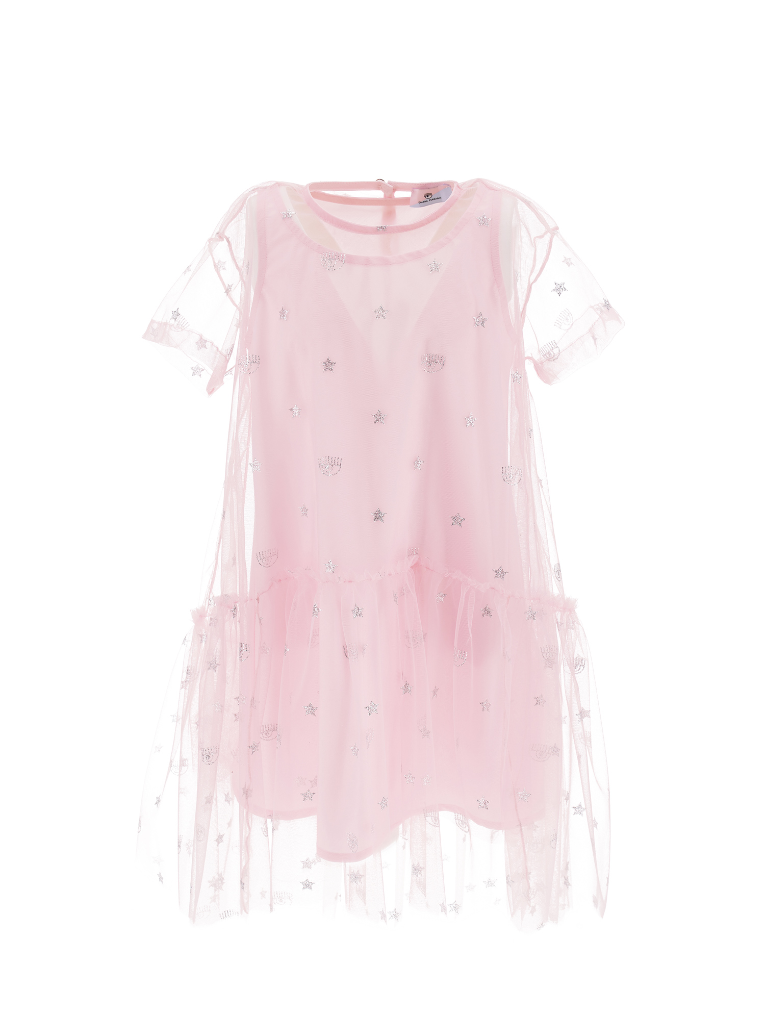 Chiara Ferragni Kids'   All-over Logomania Tulle Dress In Pink + Silver