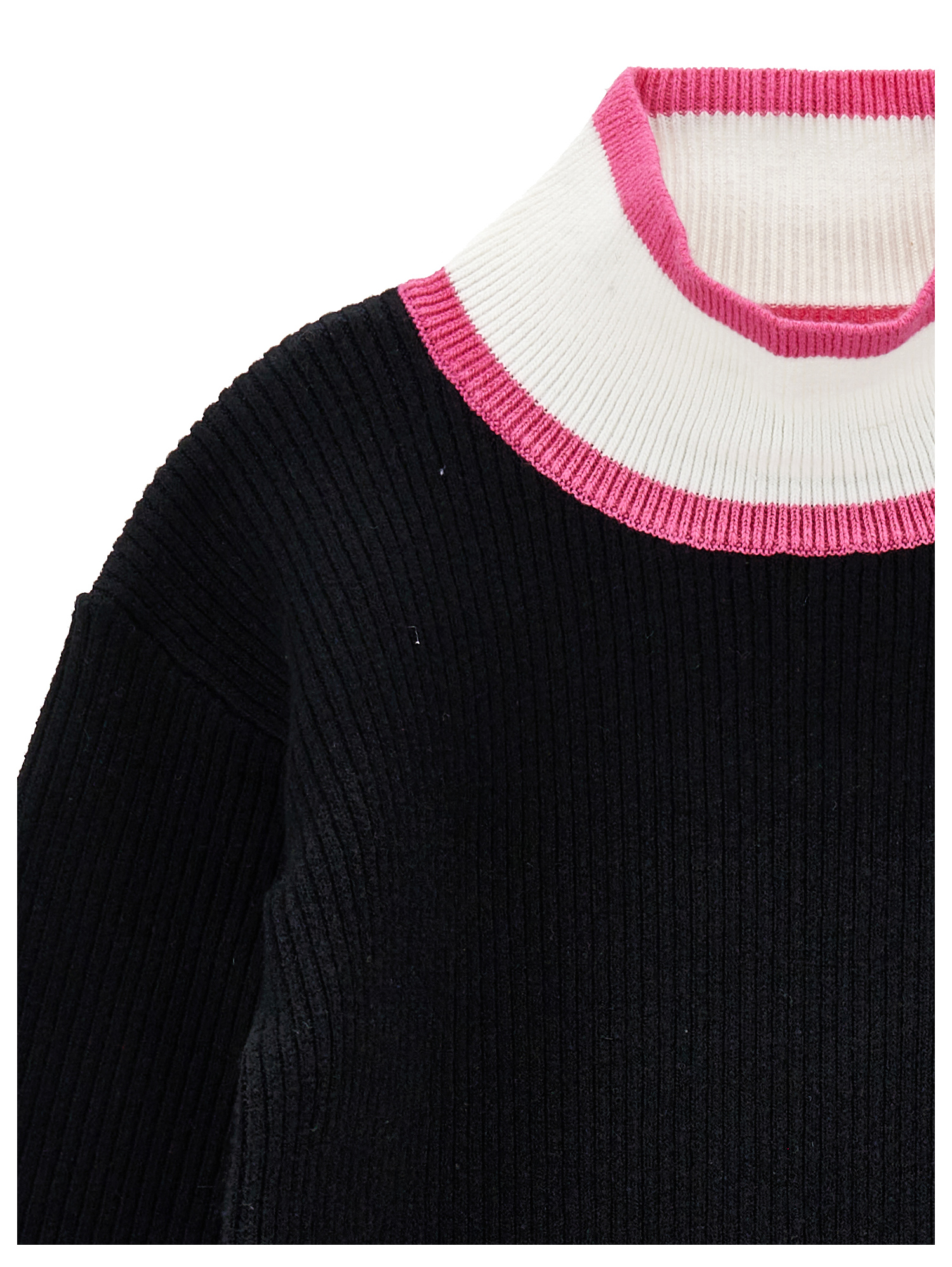Monnalisa Ribbed Mini Sweater In Black + Fuchsia