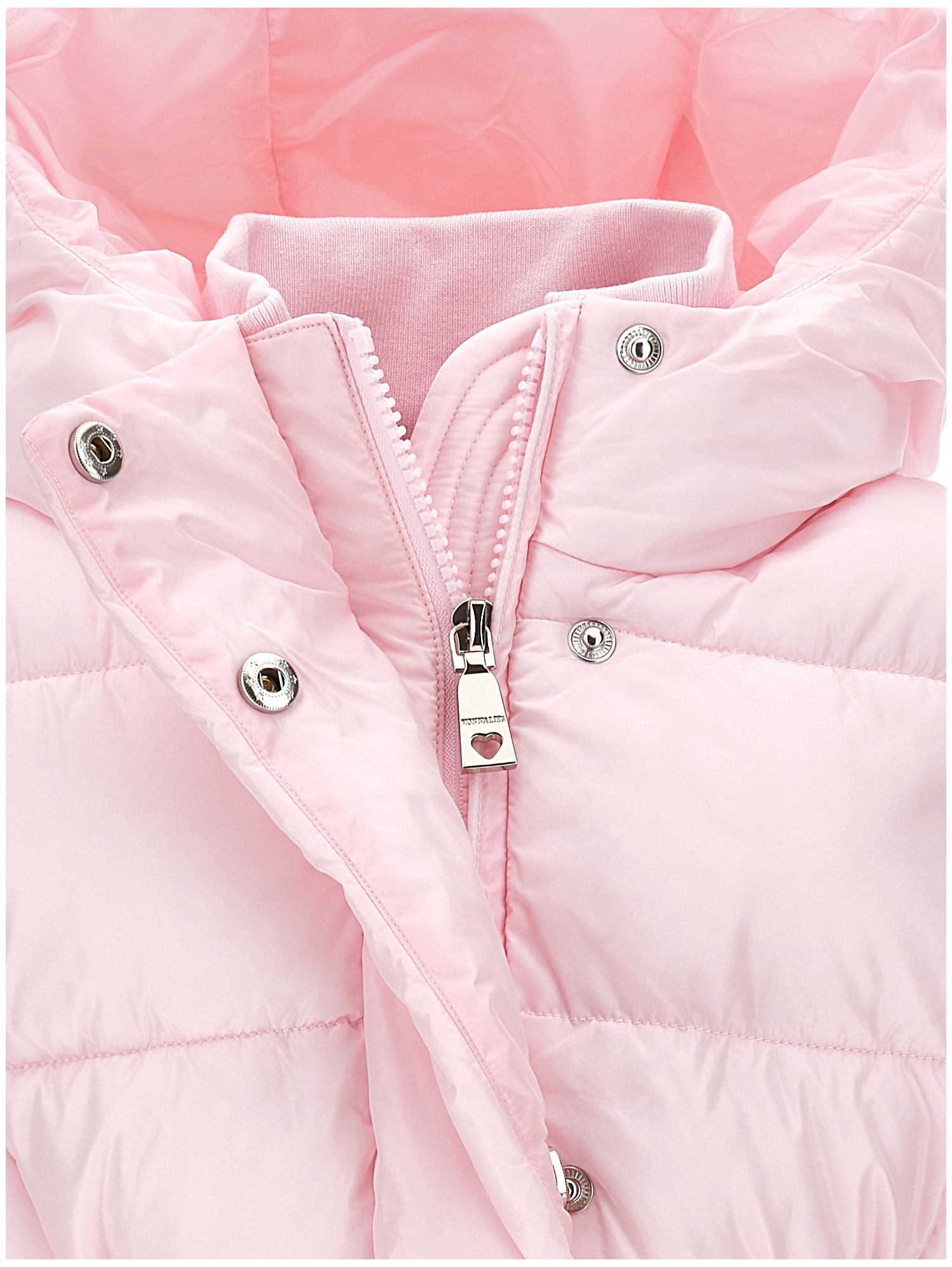 Monnalisa Down Jacket With Belt And Hood In Pink