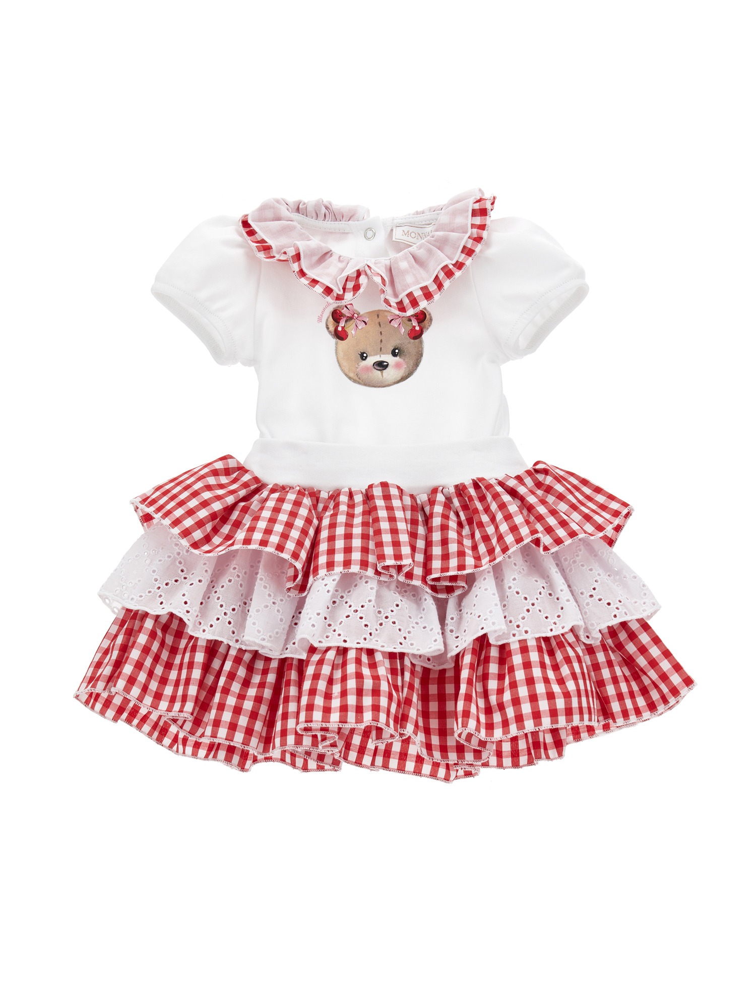 Monnalisa Gingham Two-piece Set In White + Red