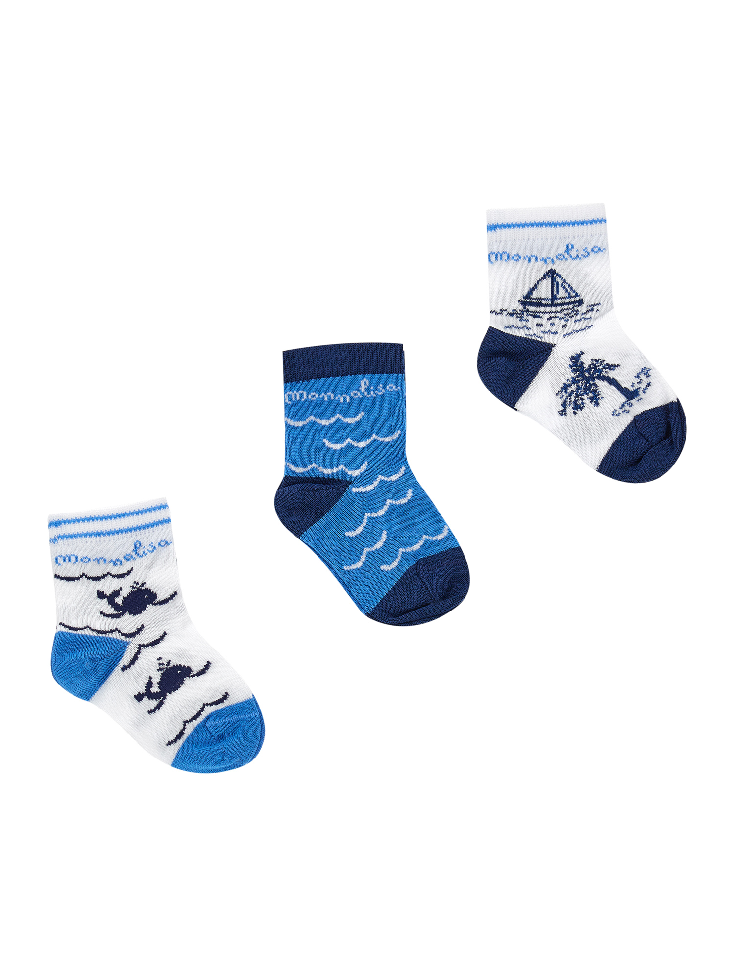 Monnalisa Babies'   Set Of Lisle Thread Socks In White + Blue