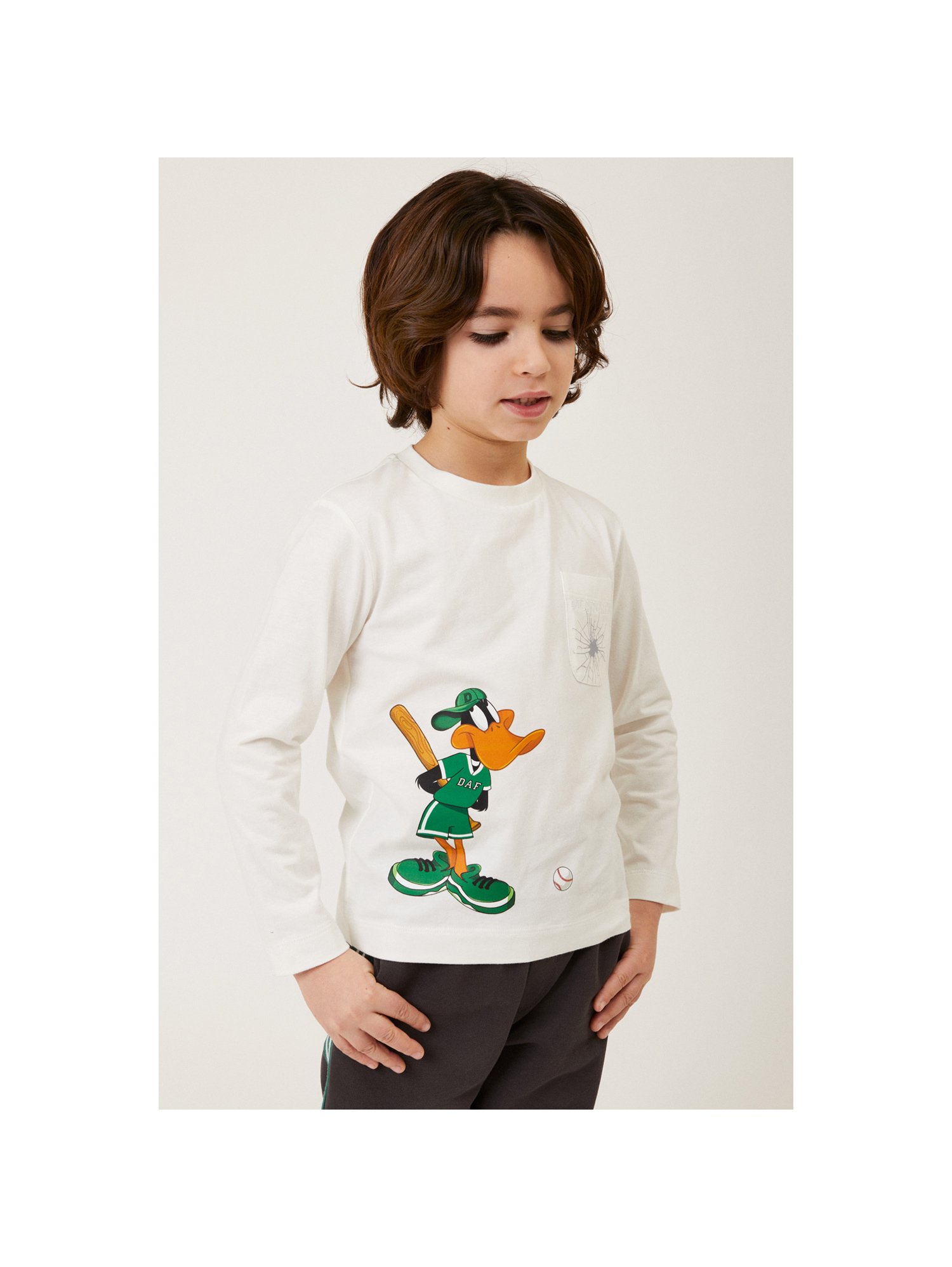 Monnalisa Daffy Duck Cotton T-shirt In Cream