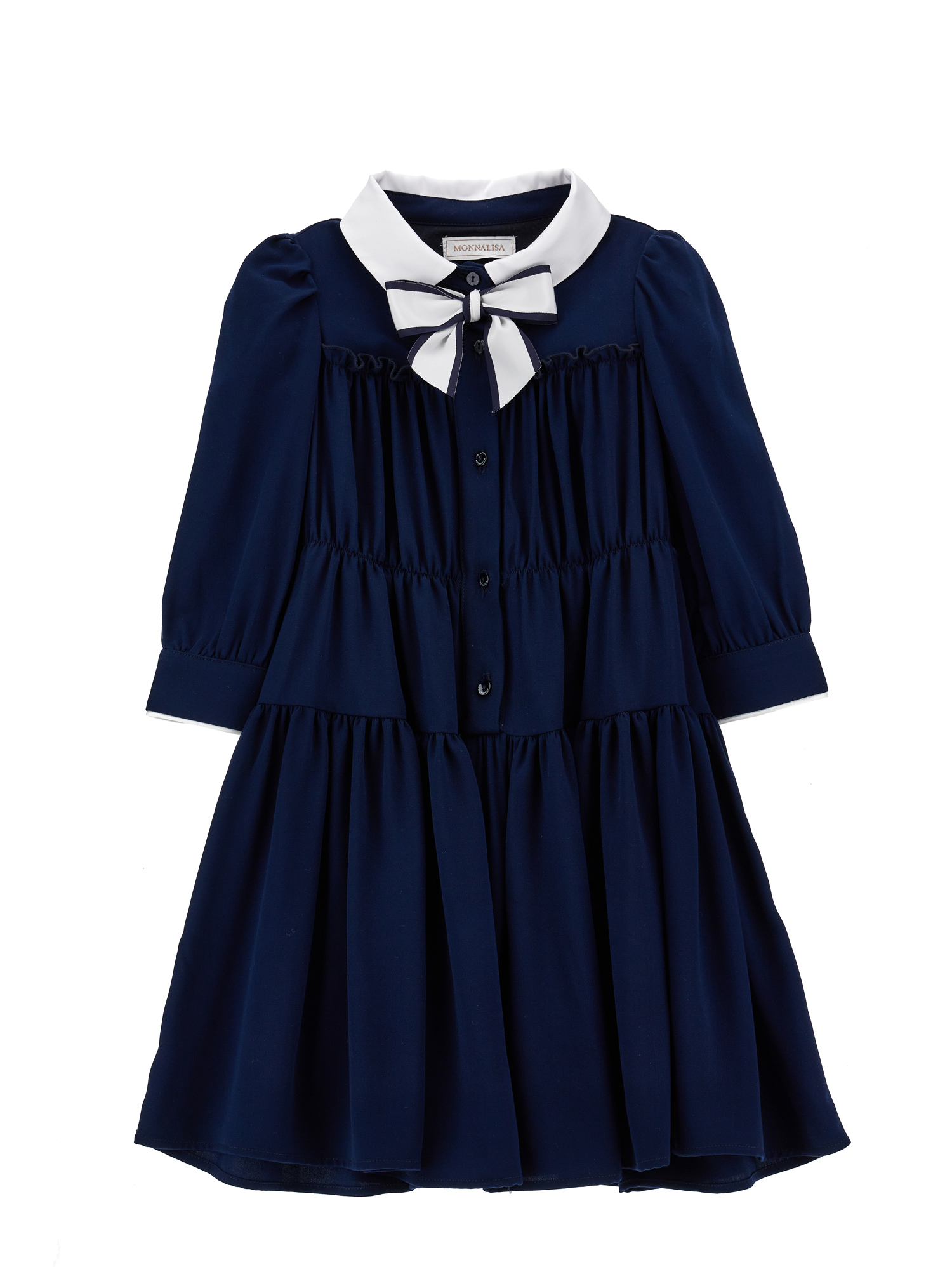 Shop Monnalisa Annabeth Twill Viscose Dress In Dark Blue
